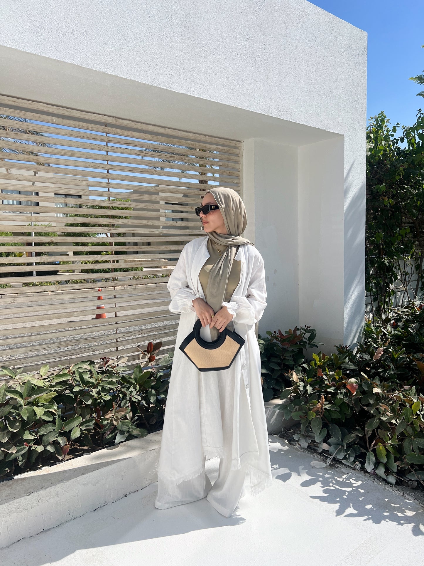Asymmetric Linen Set In White