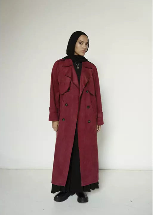 Suede Coat in Burgundy