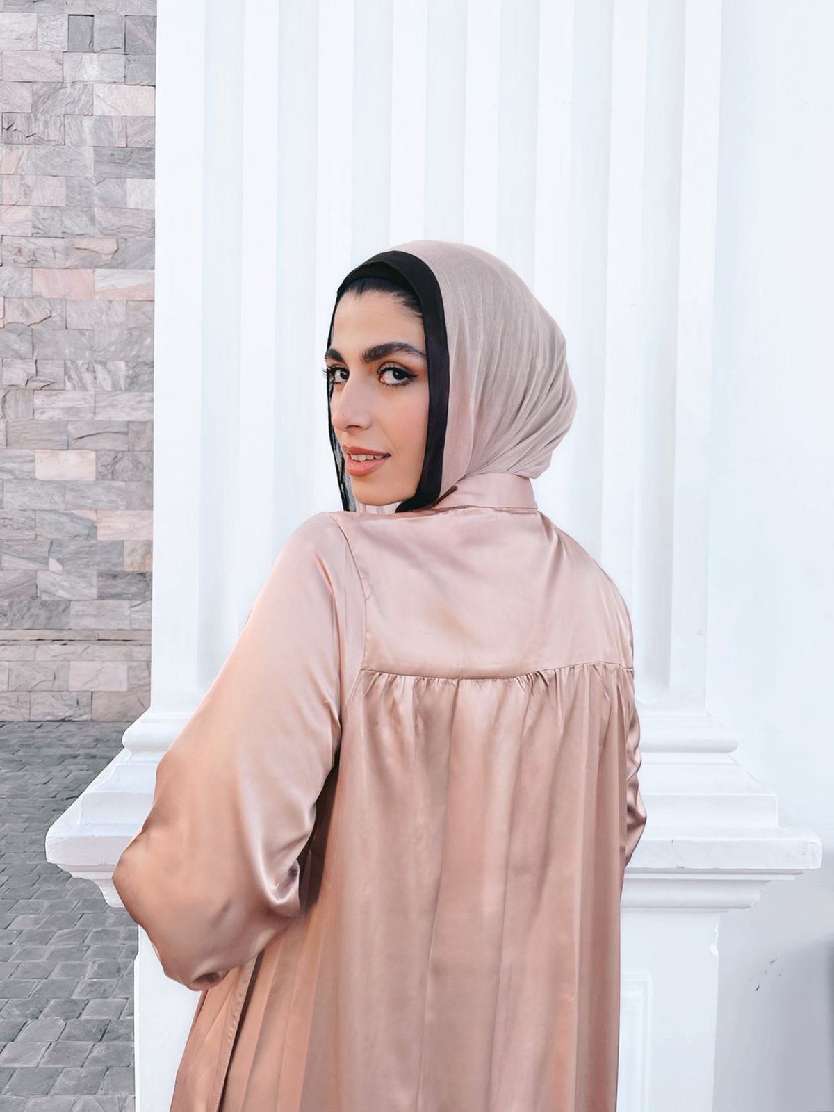 Tan Beige Satin Midi Shirt Dress