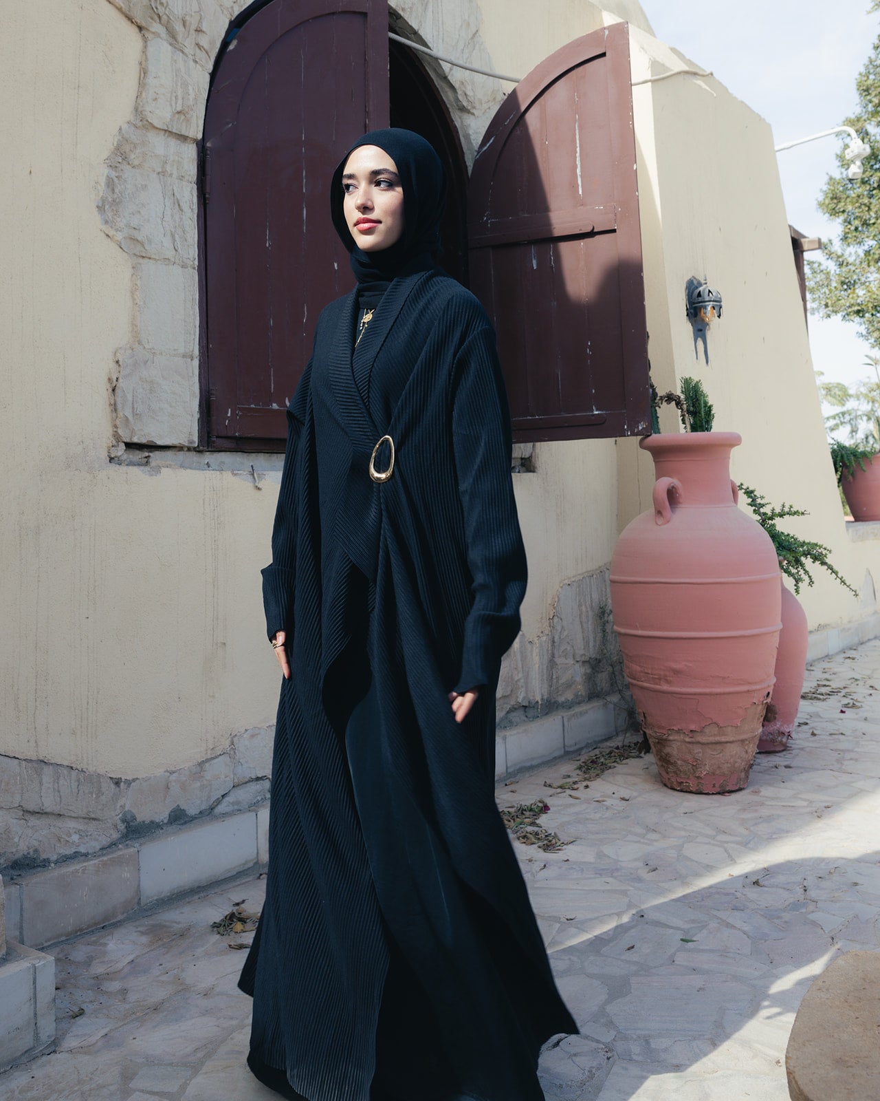 The Pleated Grace Kaftan In Black