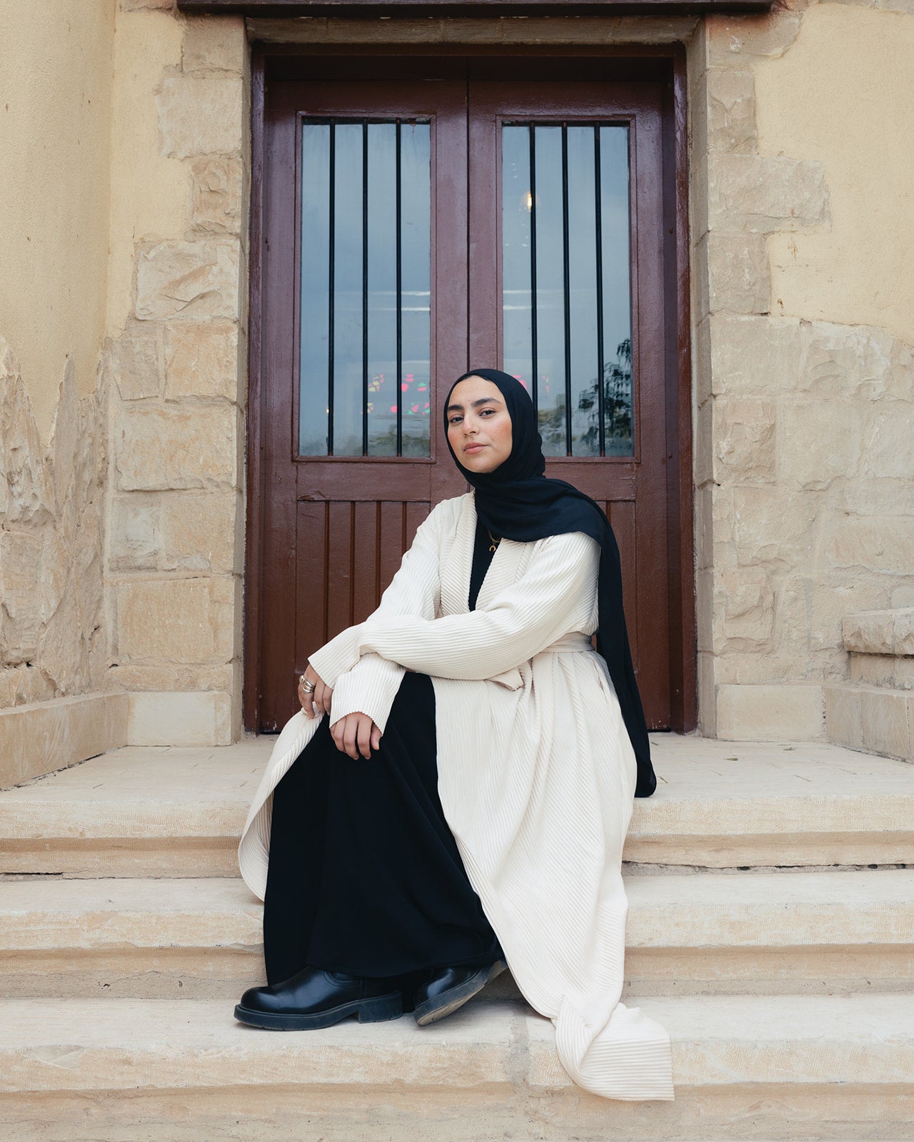 The Pleated Grace Kaftan In Ivory Creme