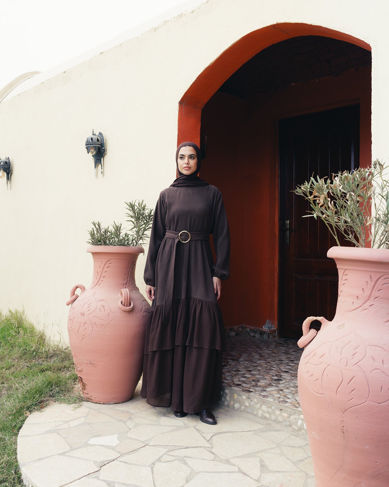 The Layered Serenity Dress in Burnt Brown
