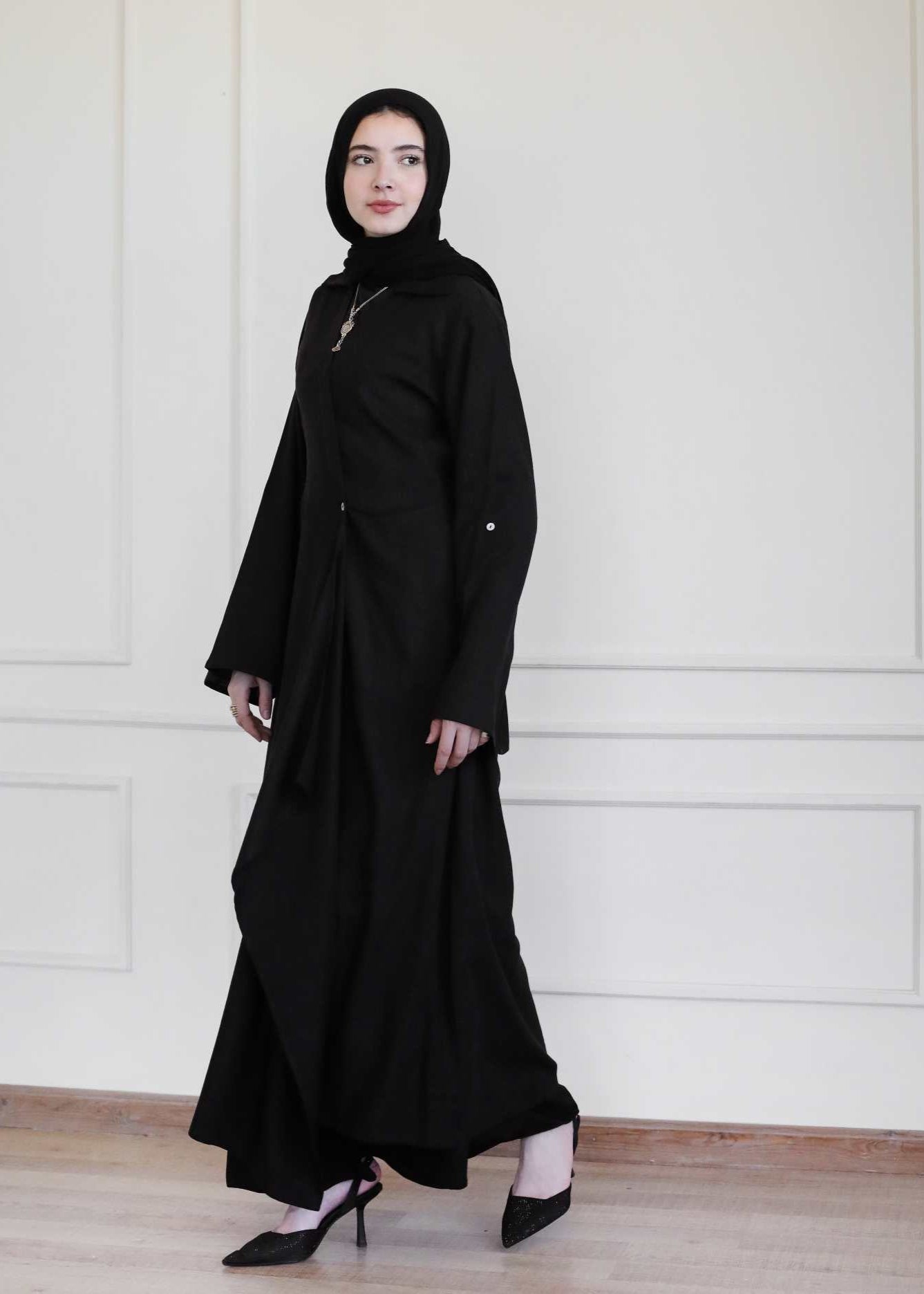 Ruffled Shirt Dress in Black