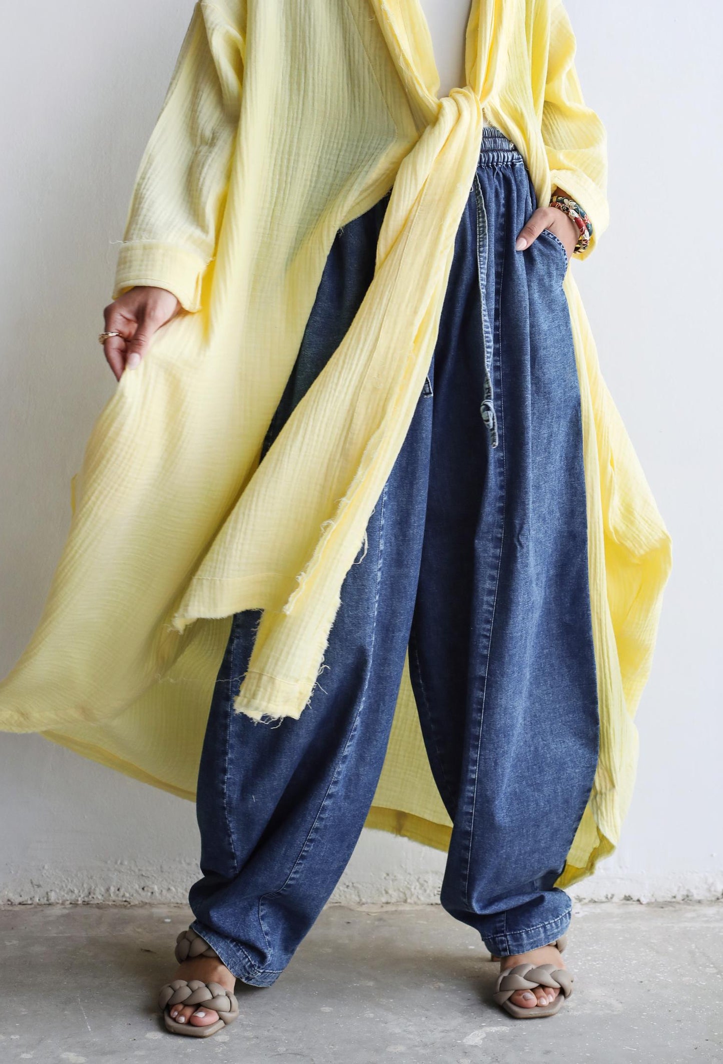 The Breezy Flow Muslin Cardigan in Butter Yellow