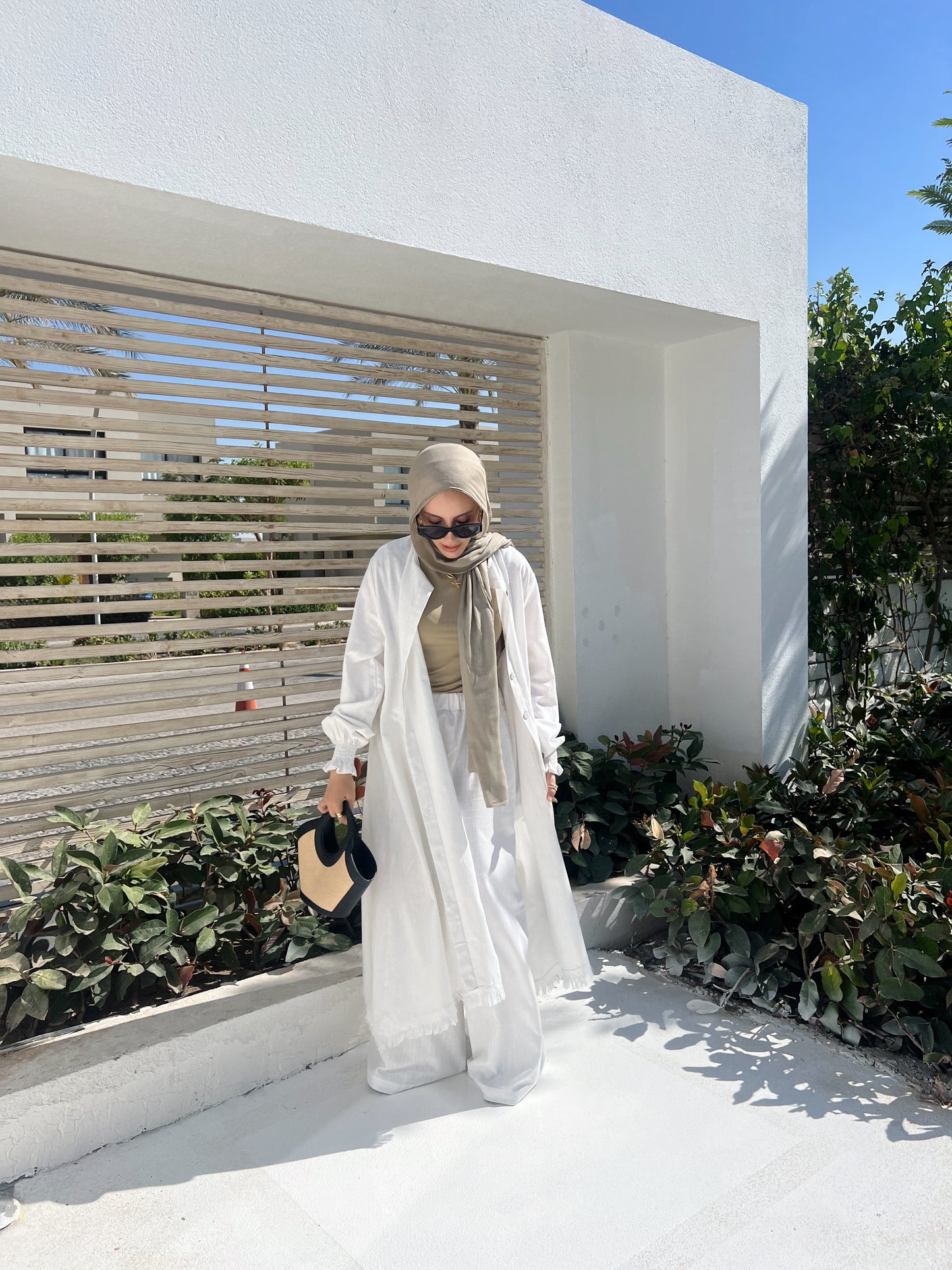 Asymmetric Linen Set In White