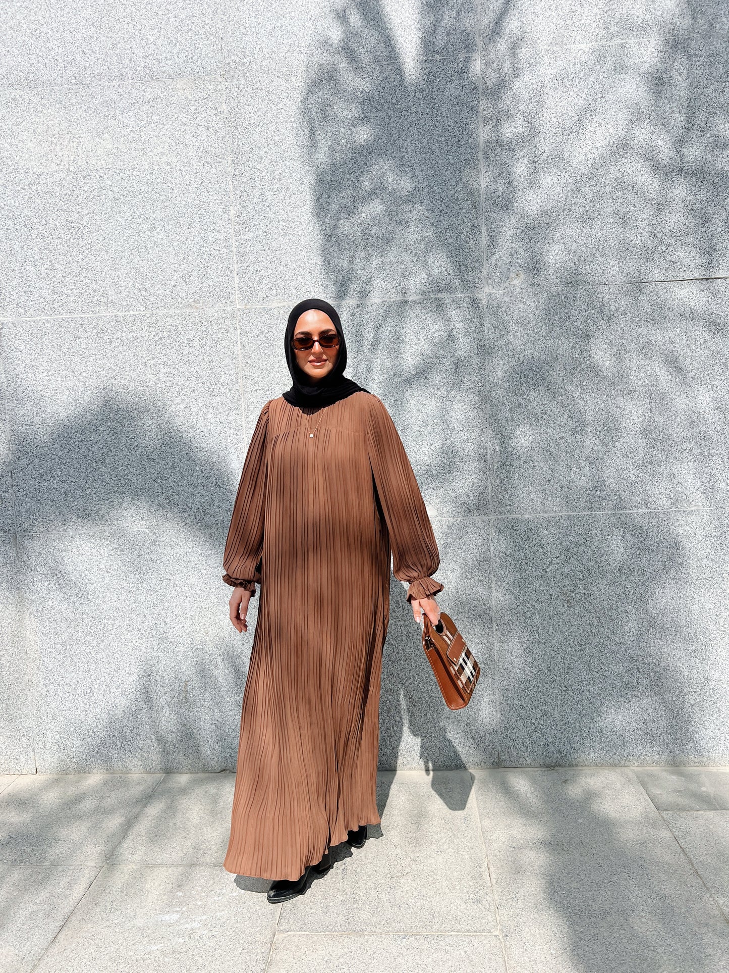 Pleated Dress In Brown