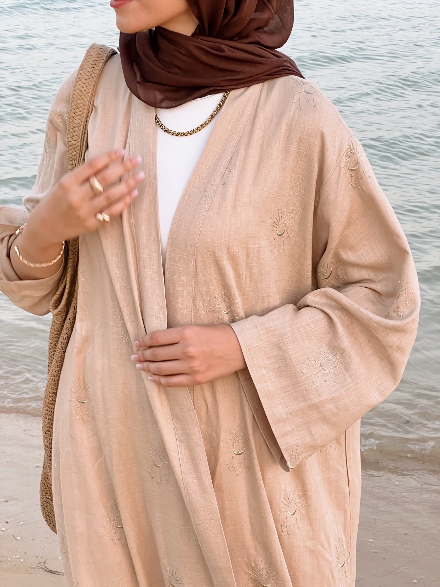 Embroidered Serenity cardigan Beige