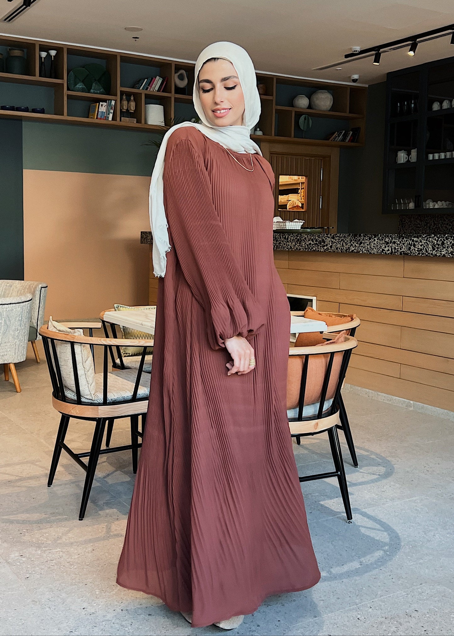 Dreamy Swirl Dress In Brick Red