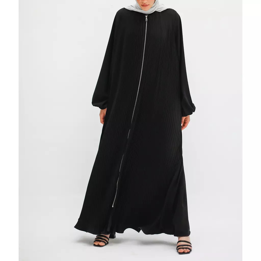Full Zipper Pleated Abaya