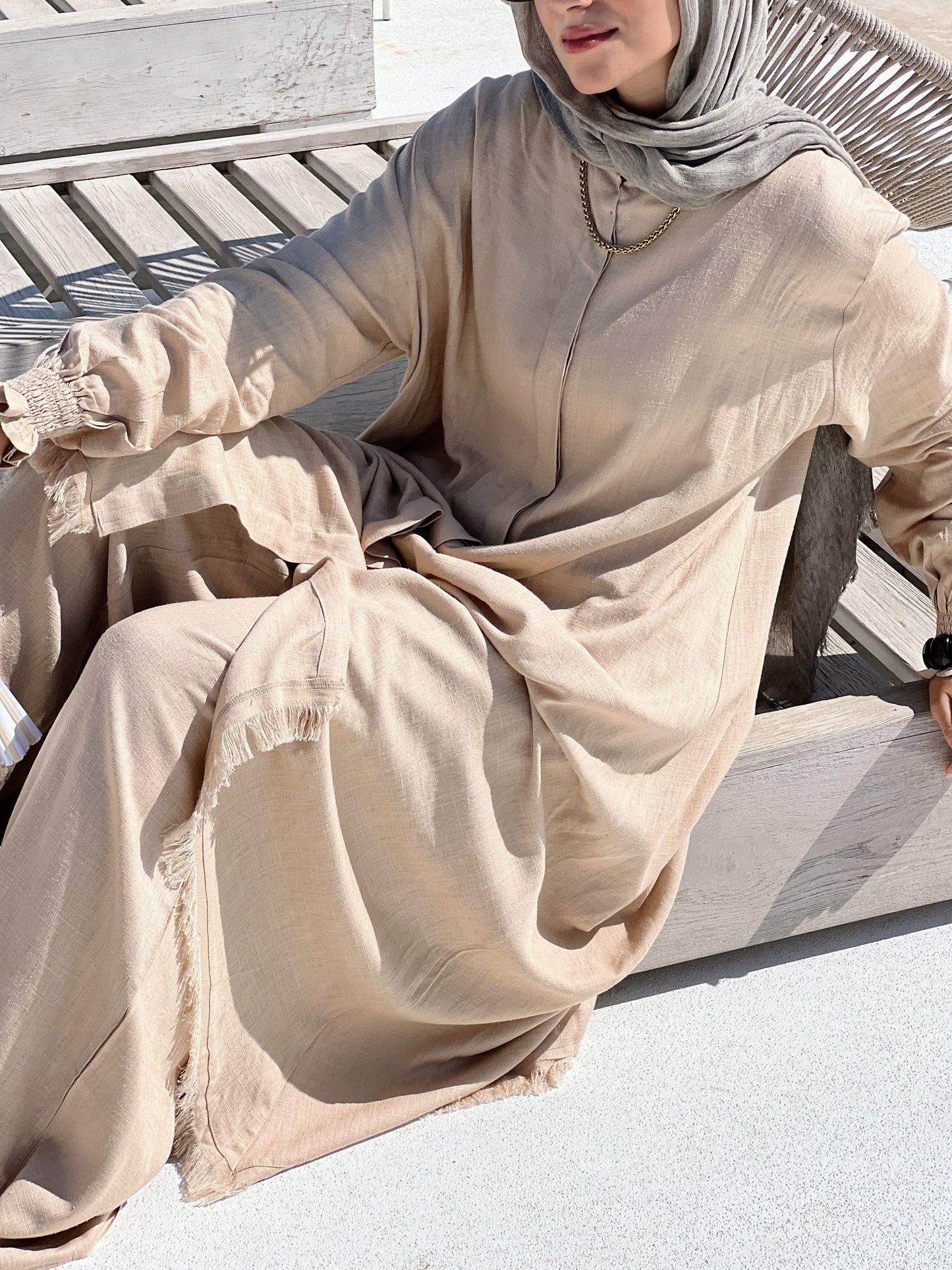 Asymmetric Linen Set In Beige