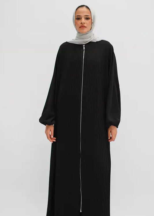 Full Zipper Pleated Abaya