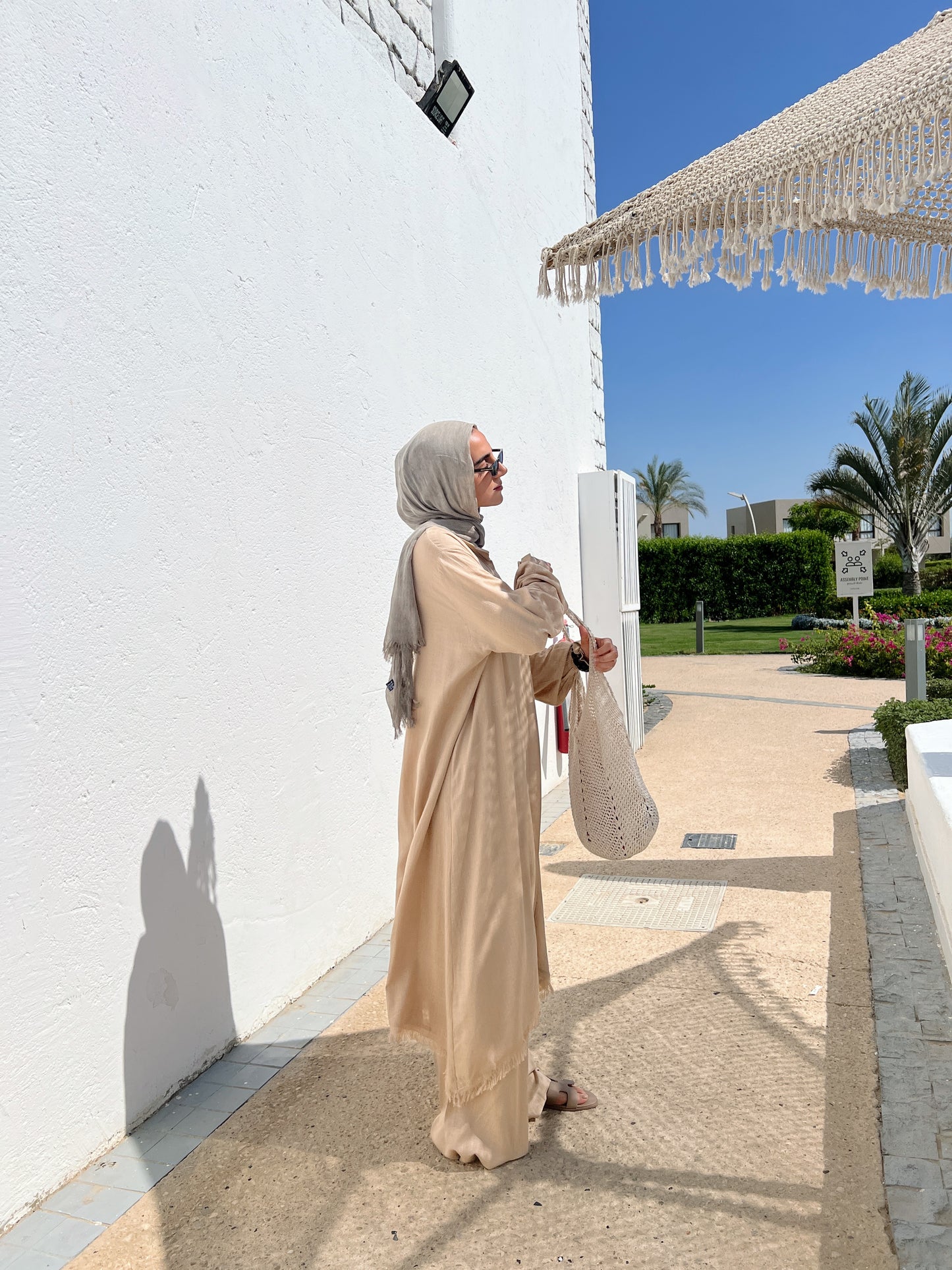 Asymmetric Linen Set In Beige