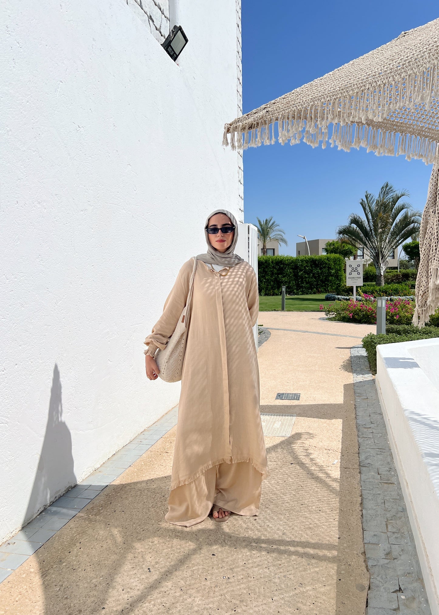 Asymmetric Linen Set In Beige