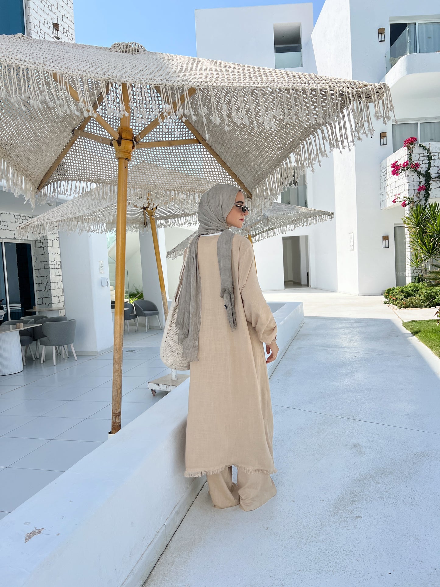 Asymmetric Linen Set In Beige