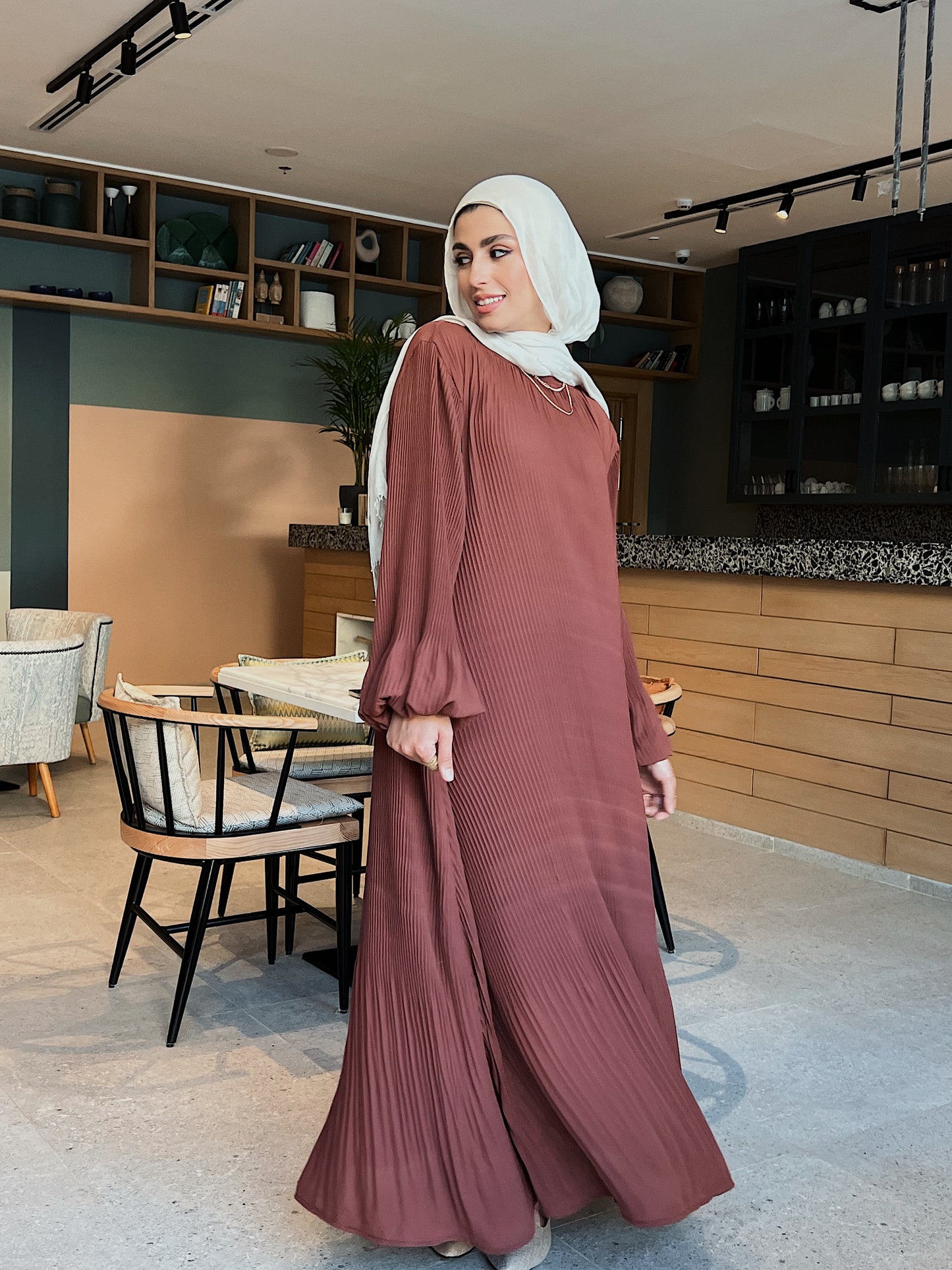 Dreamy Swirl Dress In Brick Red