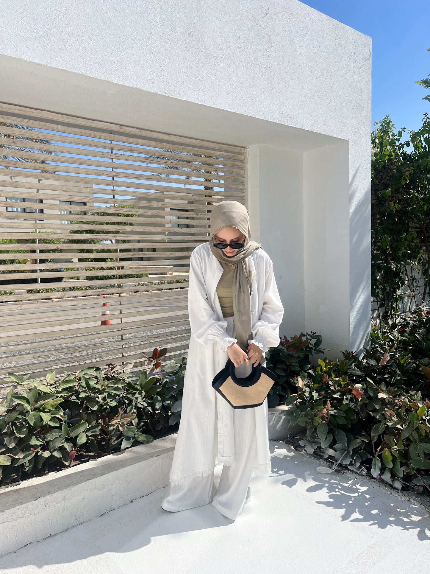 Asymmetric Linen Set In White