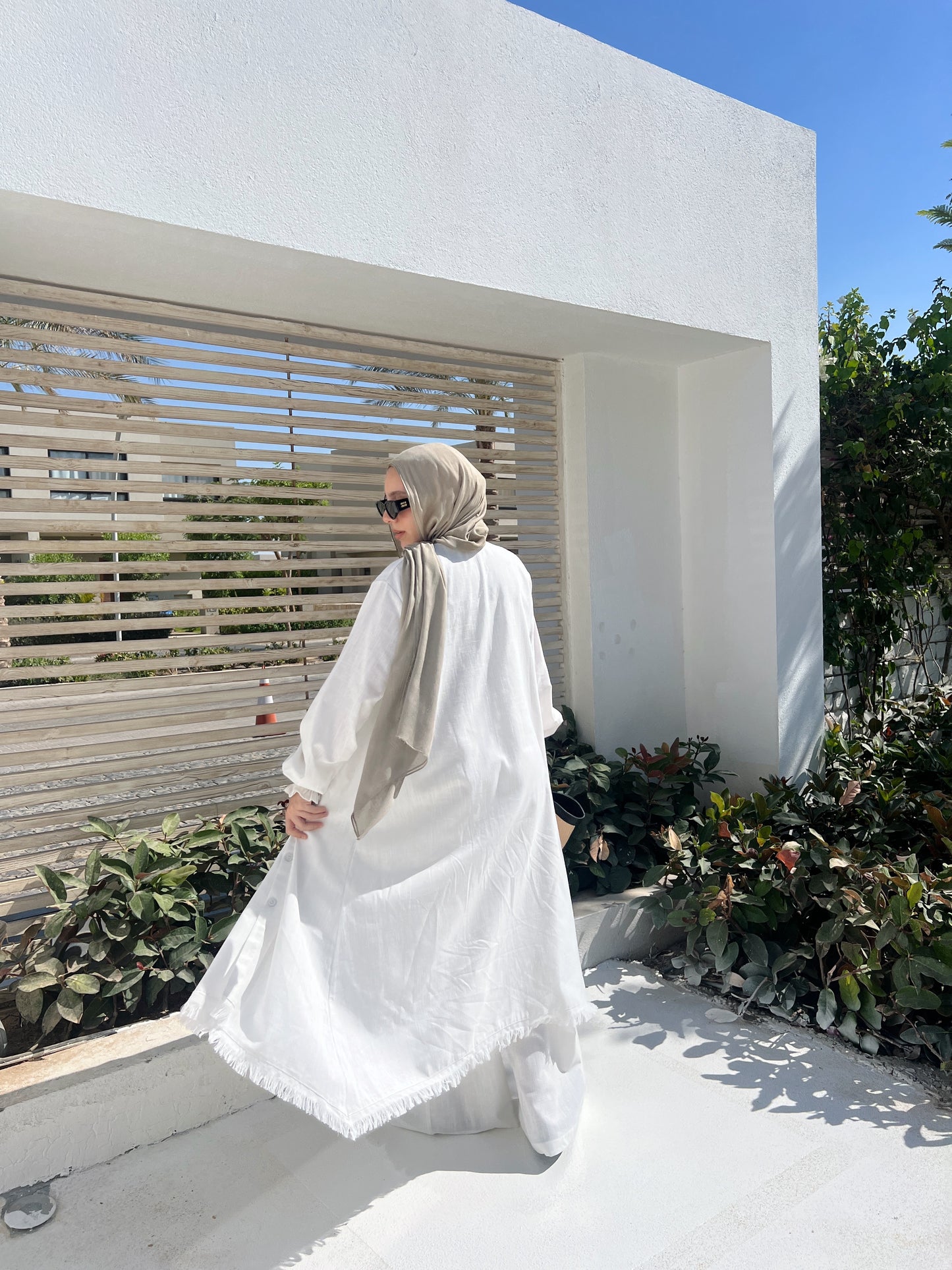 Asymmetric Linen Set In White
