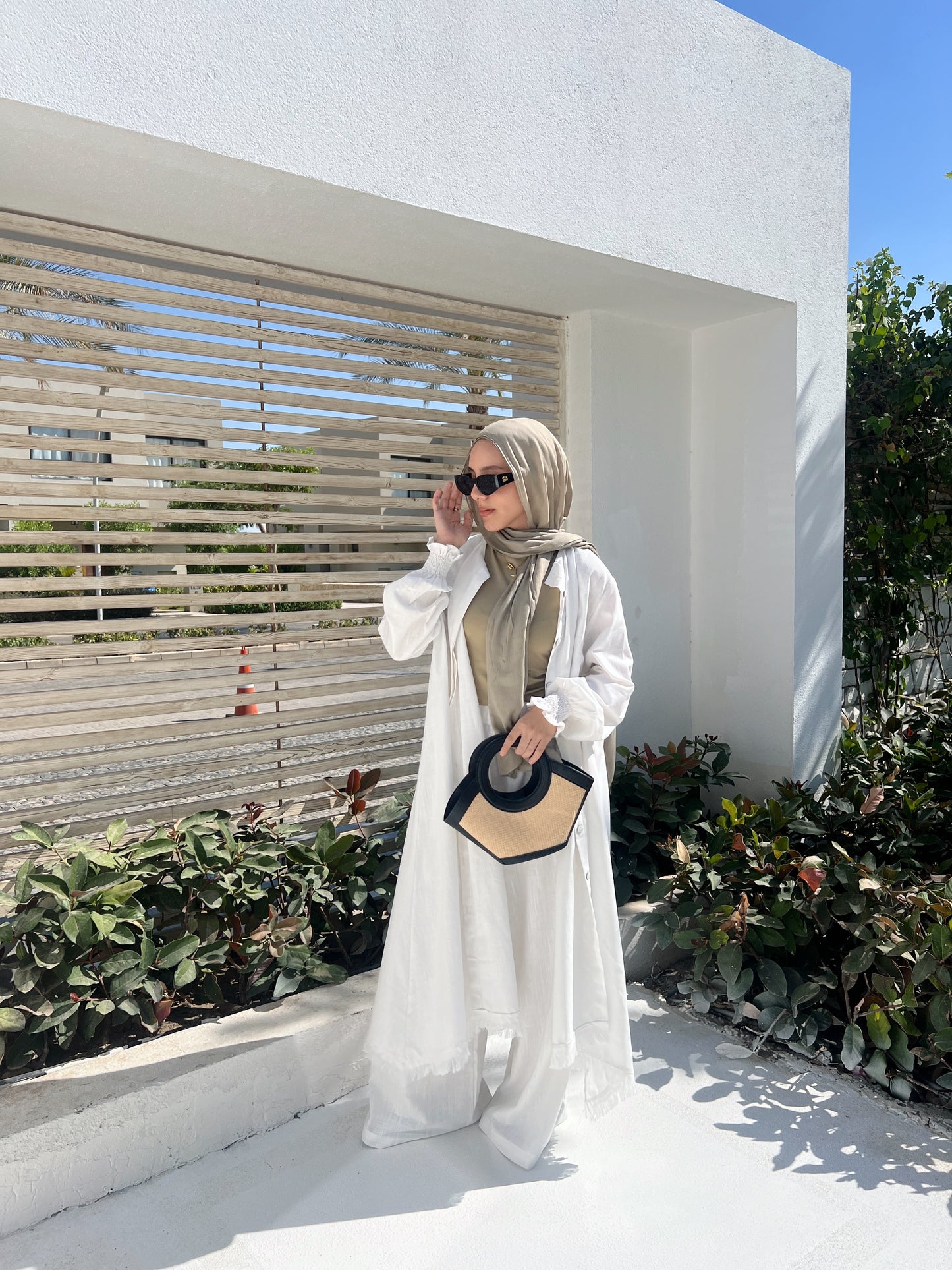Asymmetric Linen Set In White