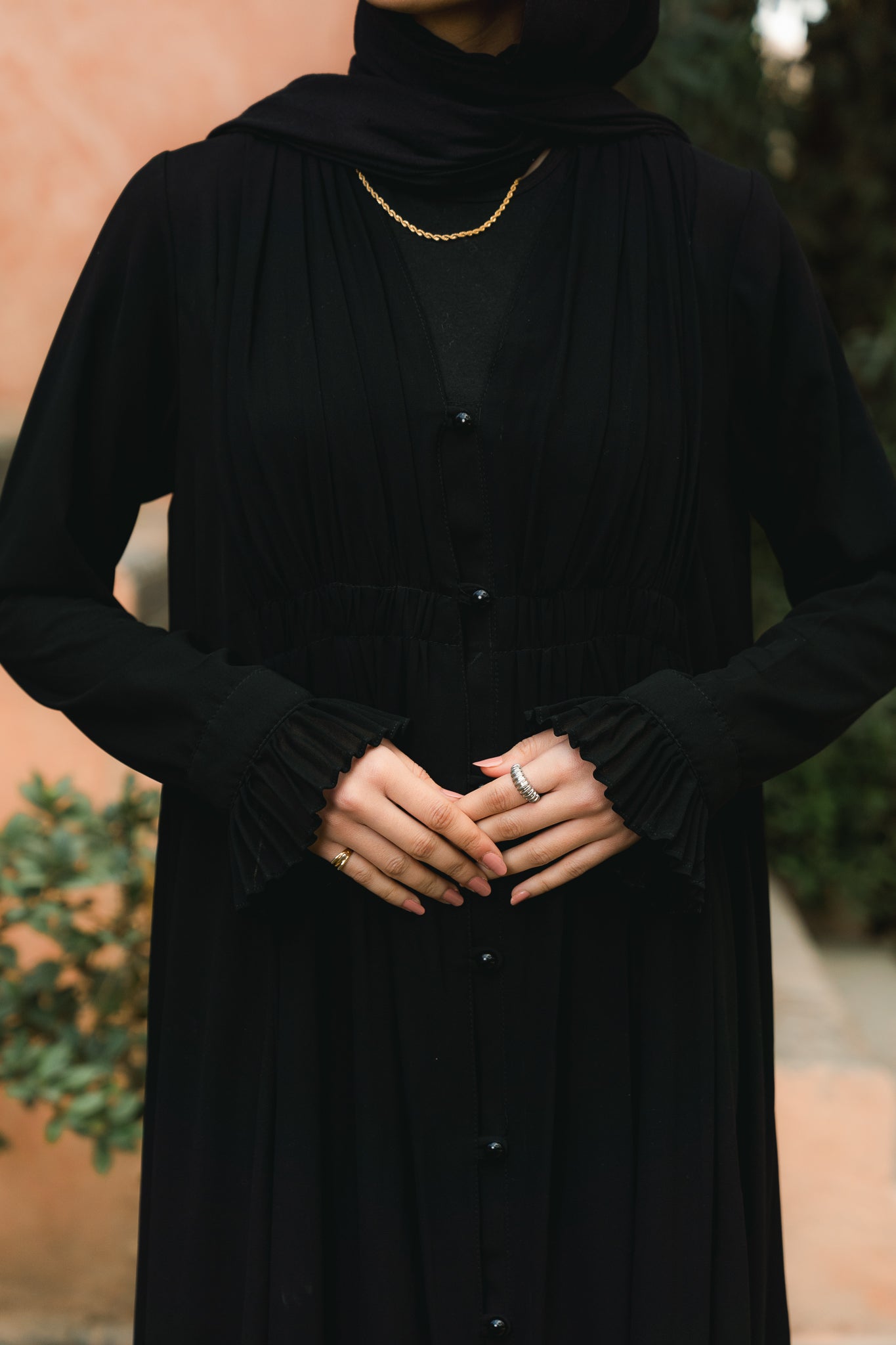 Gathered waist abaya