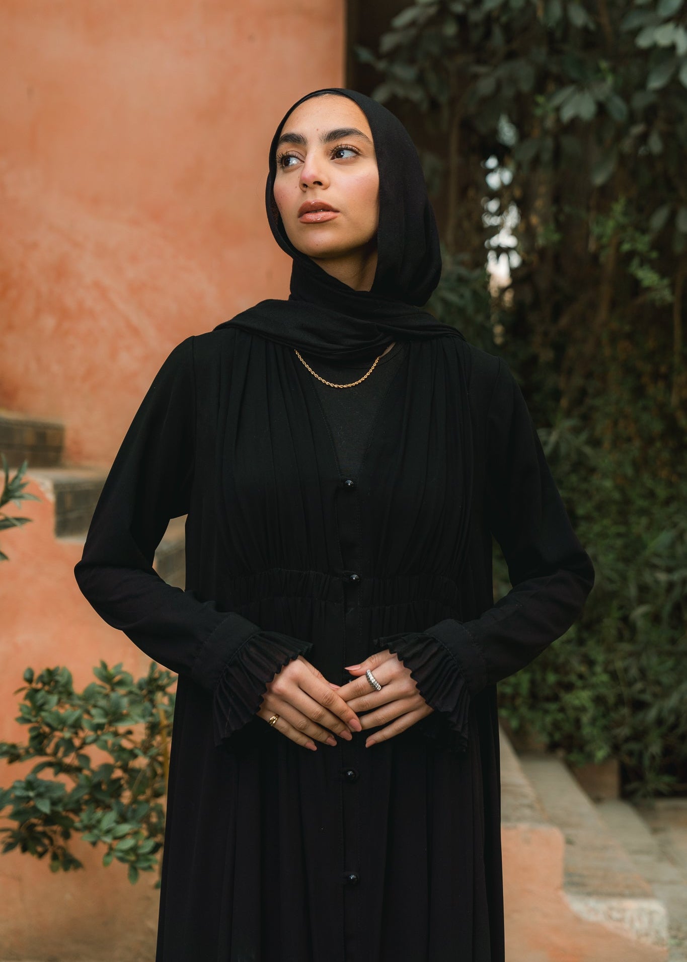 Gathered waist abaya