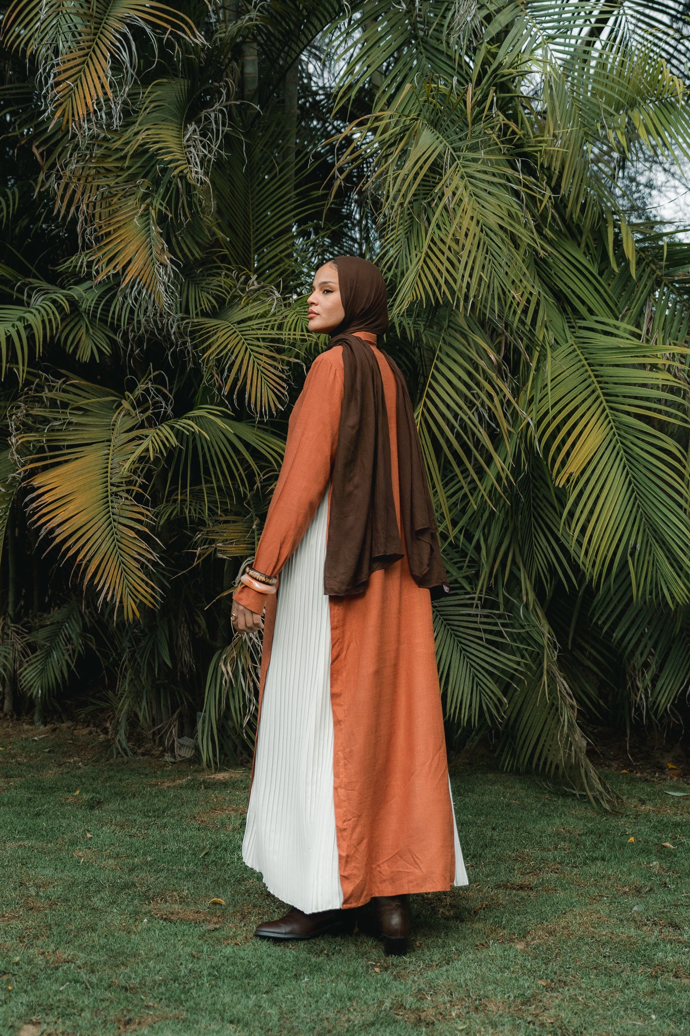 Side-pleated Shirt Dress in Rust Orange