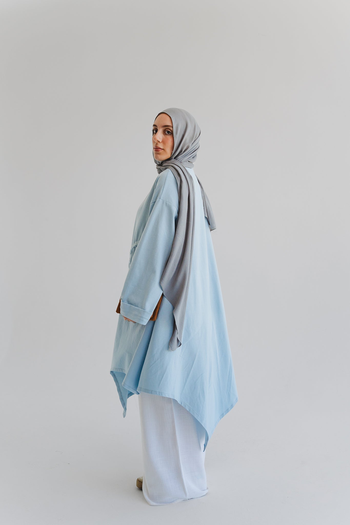 Breeze Drawstring Top In Cloud Blue