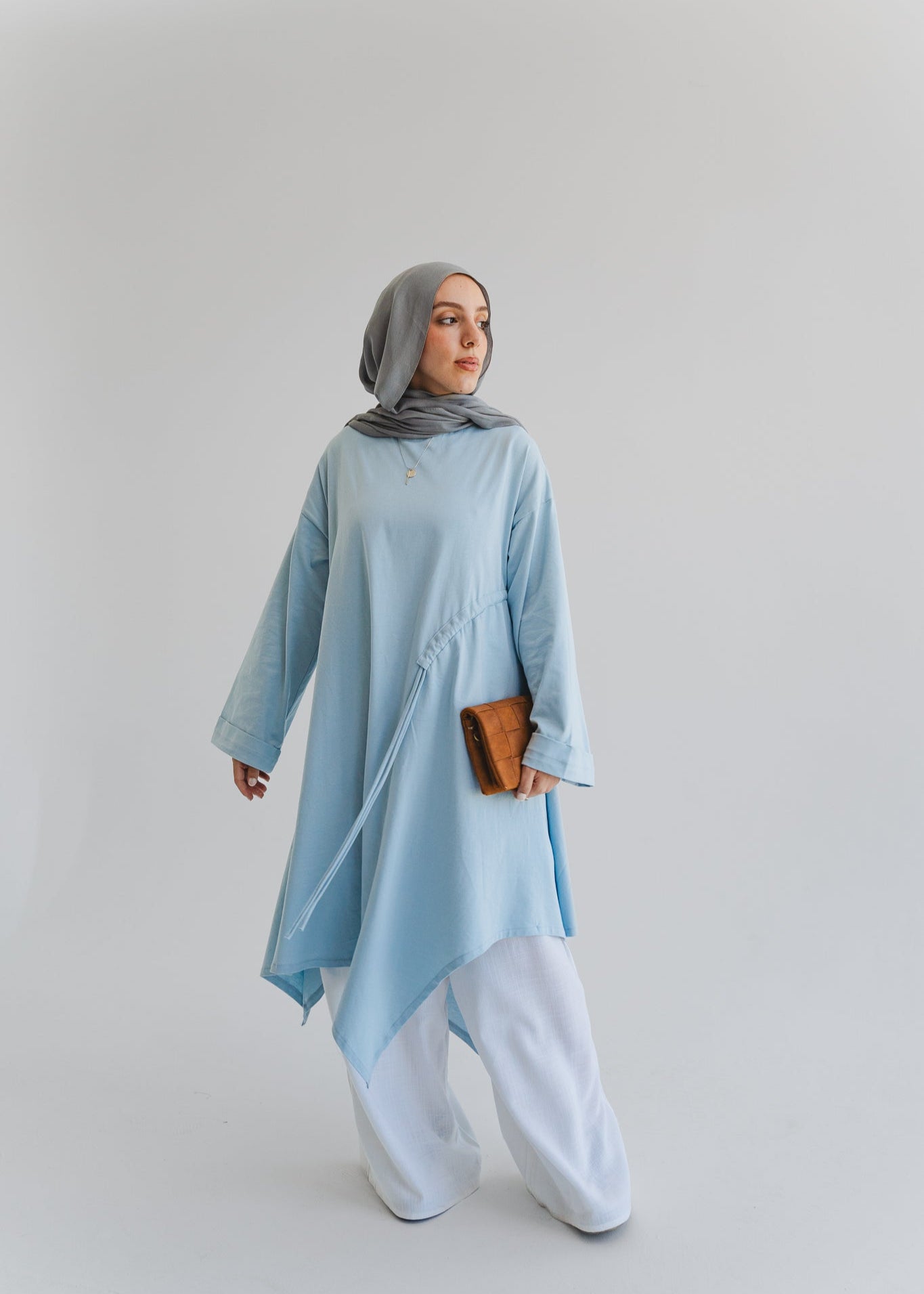 Breeze Drawstring Top In Cloud Blue