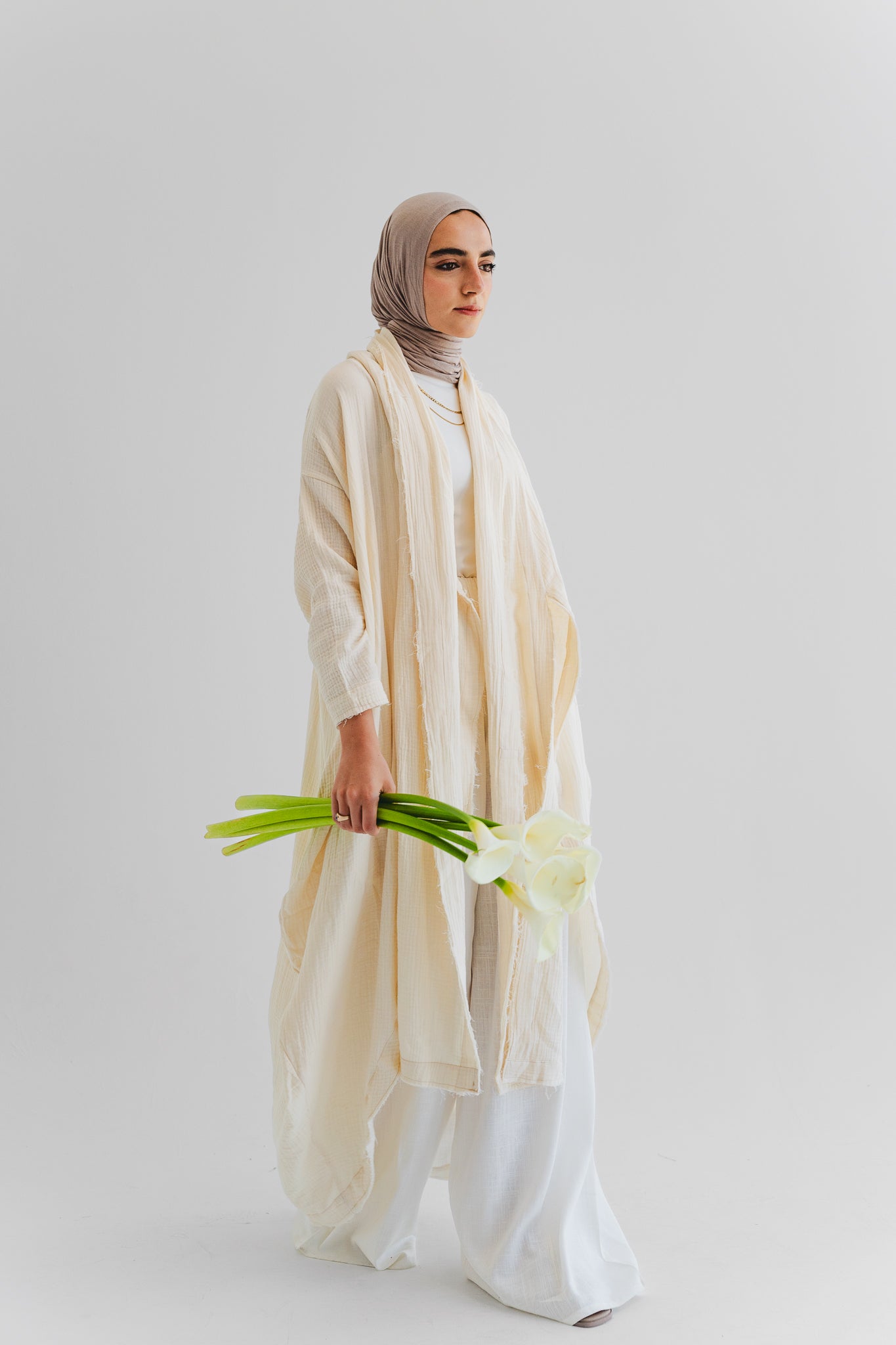 The Breezy Flow Muslin Cardigan in Butter cream