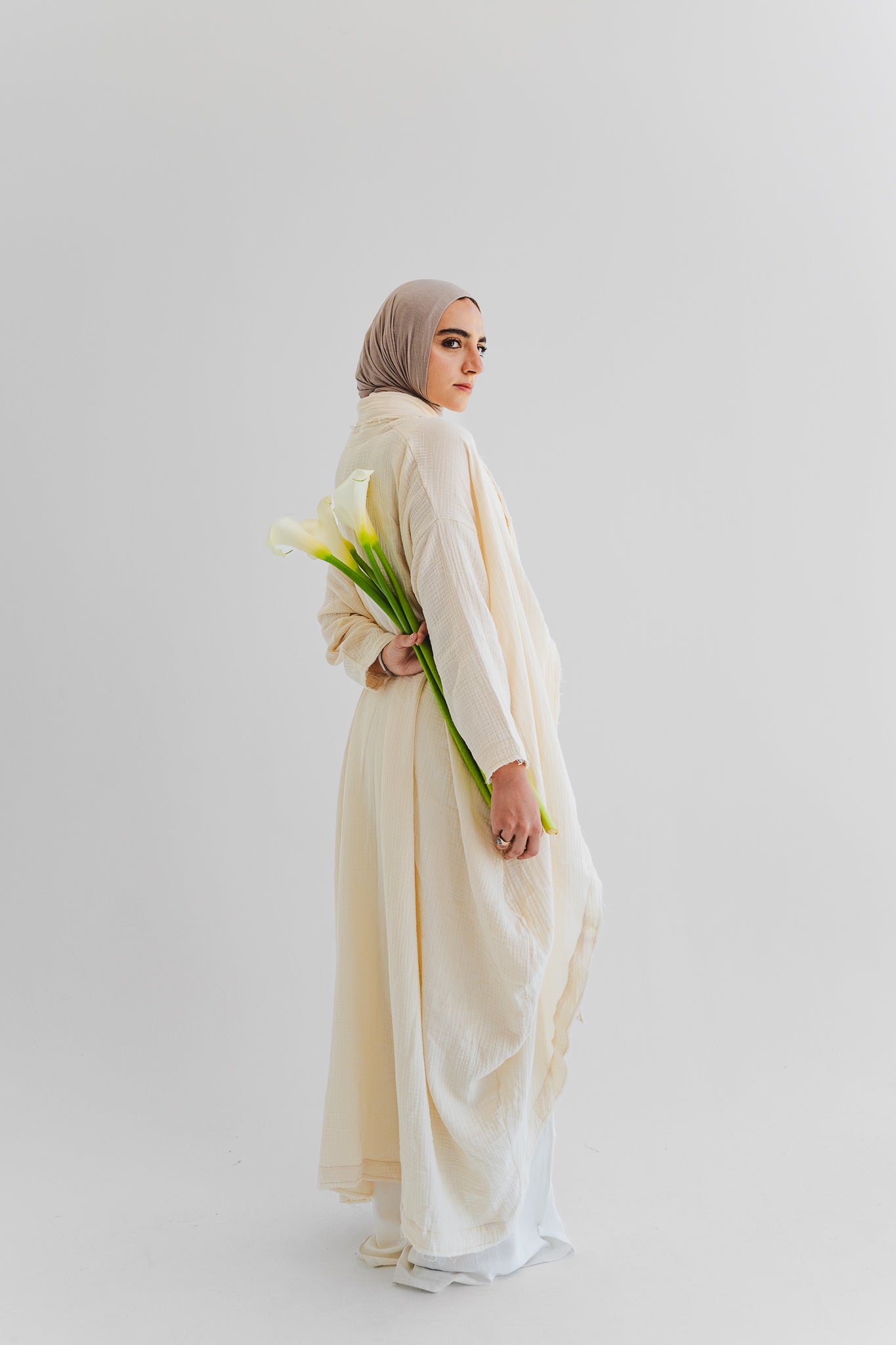 The Breezy Flow Muslin Cardigan in Butter cream