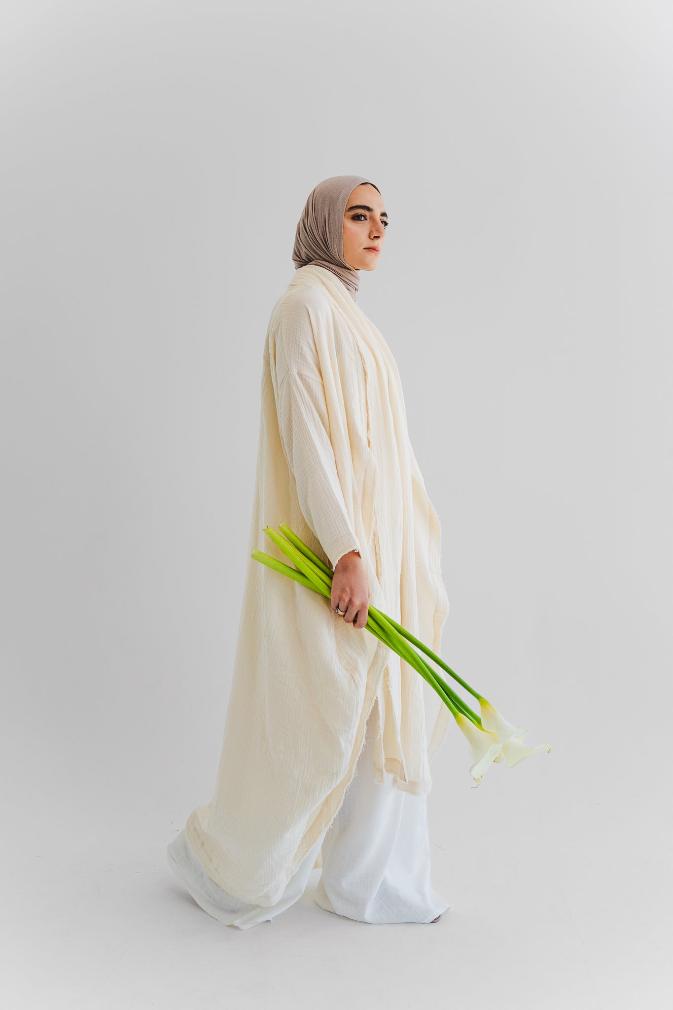 The Breezy Flow Muslin Cardigan in Butter cream