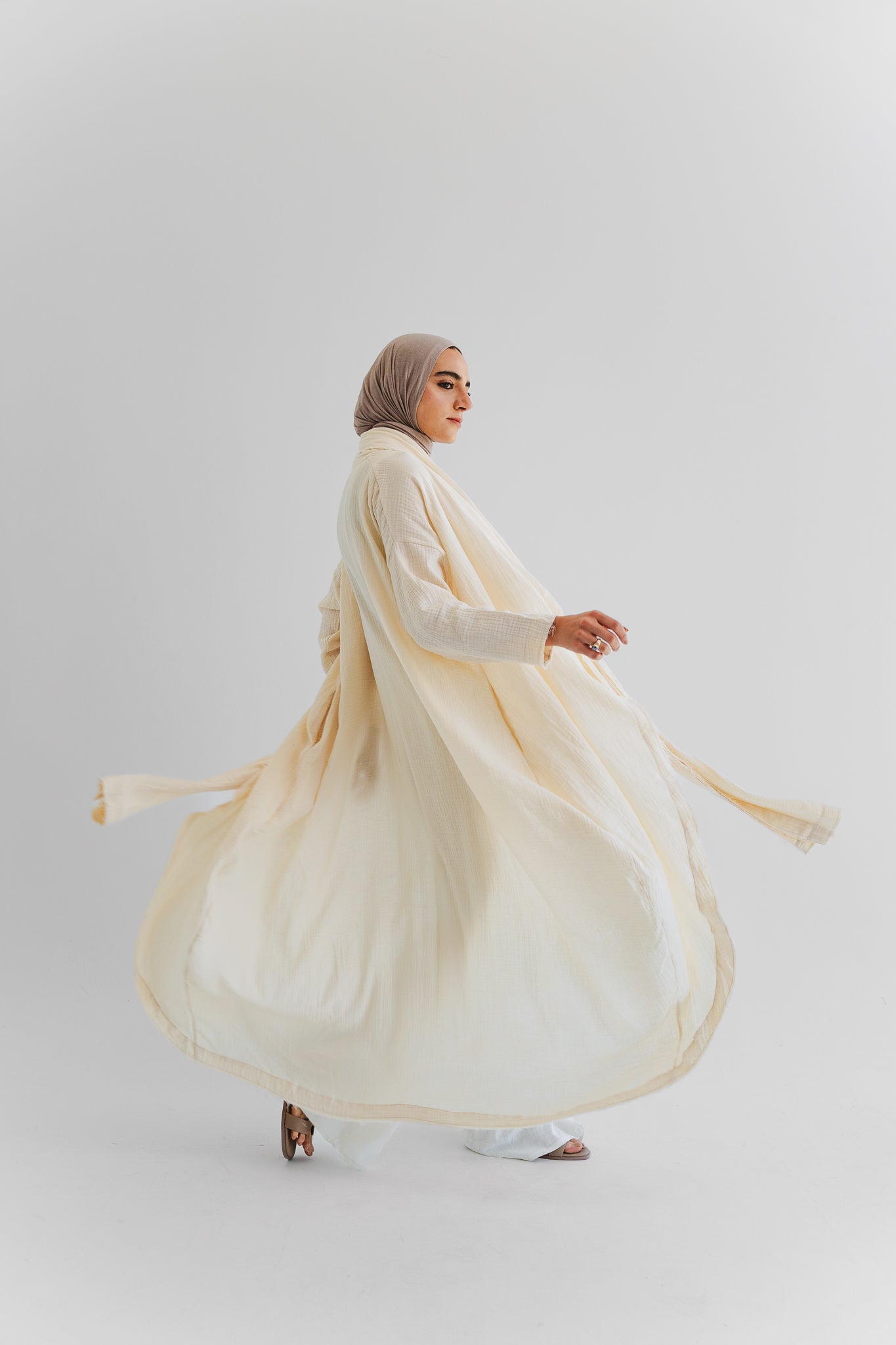 The Breezy Flow Muslin Cardigan in Butter cream