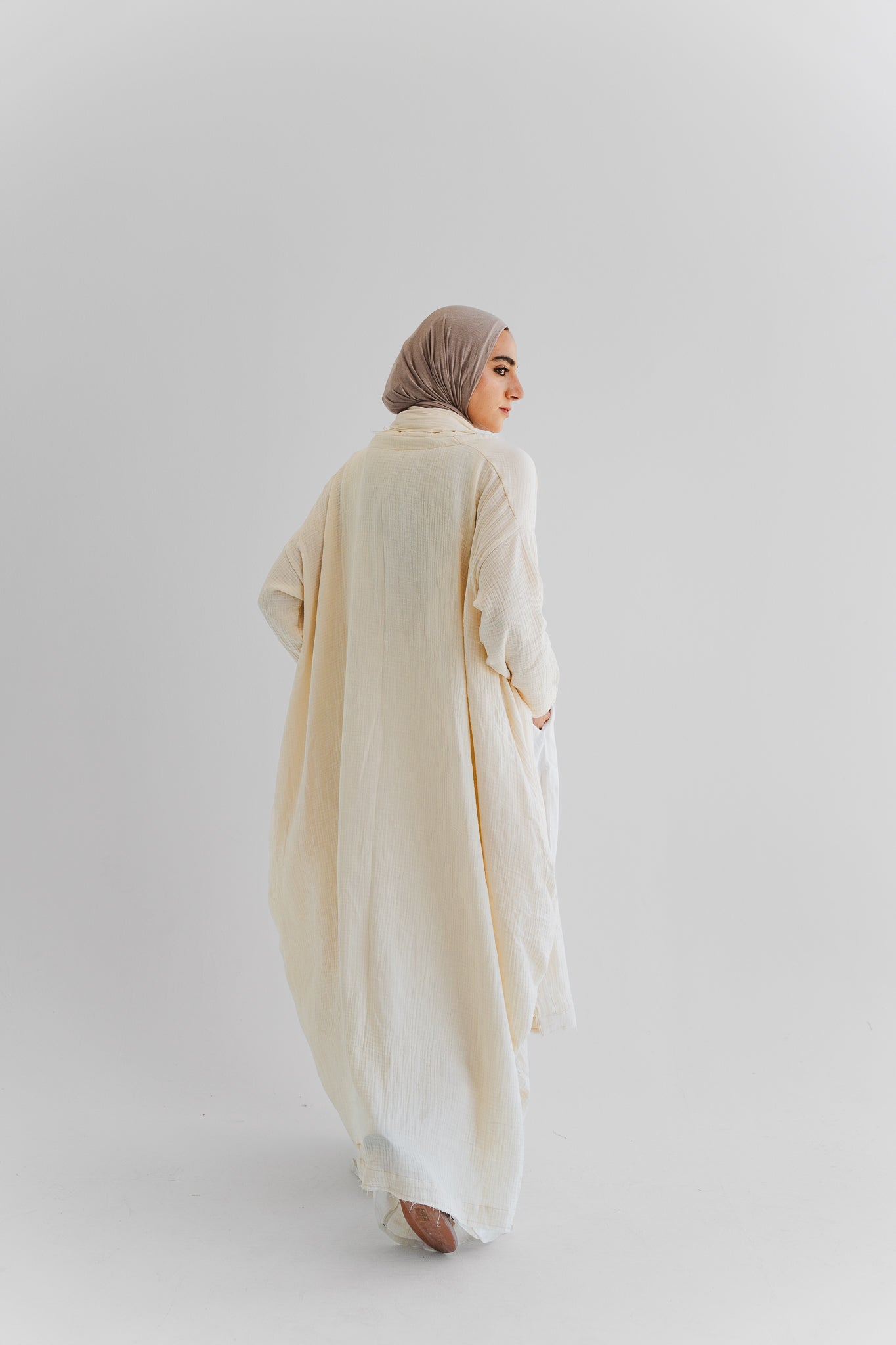 The Breezy Flow Muslin Cardigan in Butter cream