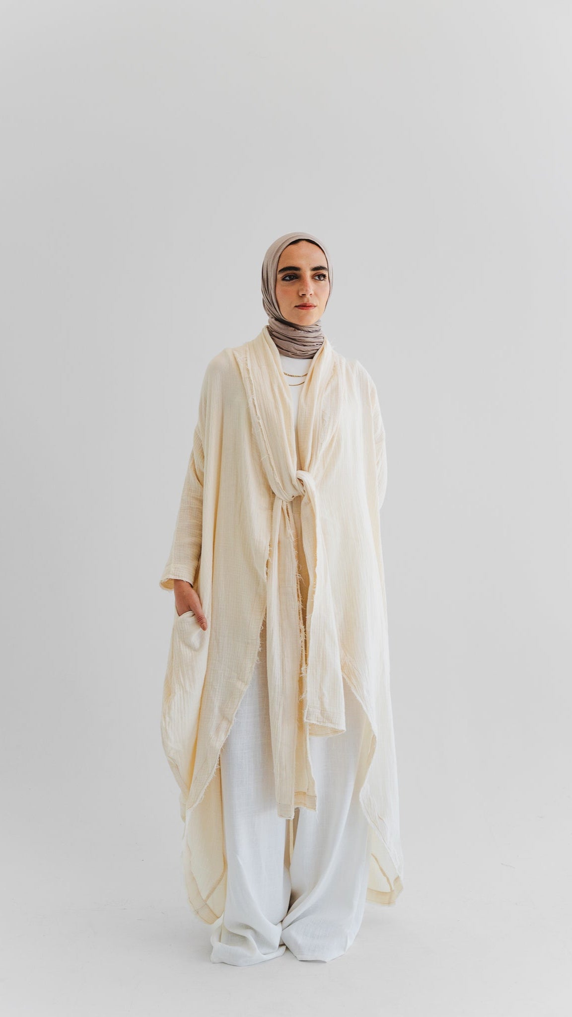 The Breezy Flow Muslin Cardigan in Butter cream