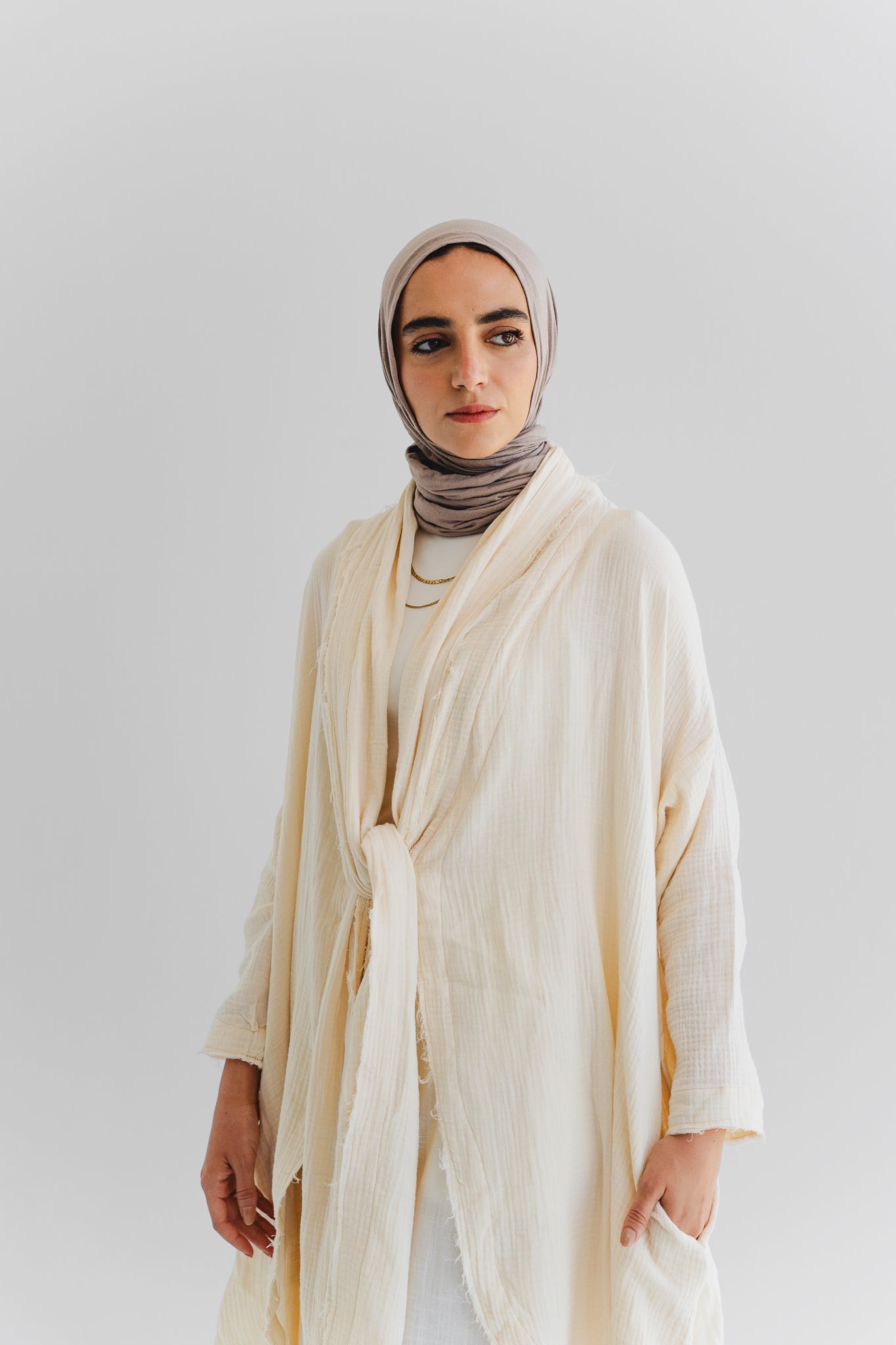 The Breezy Flow Muslin Cardigan in Butter cream