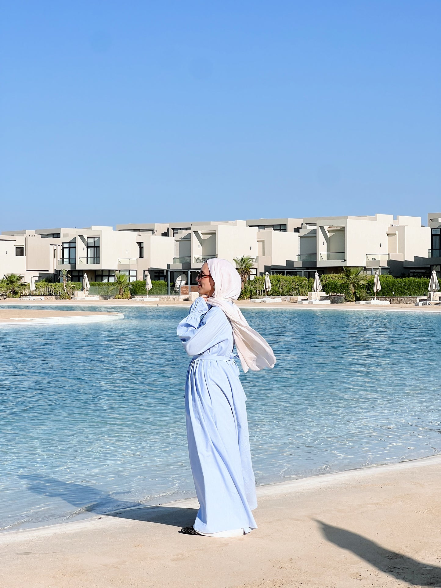 Linen Pleated Dress In Sky Blue