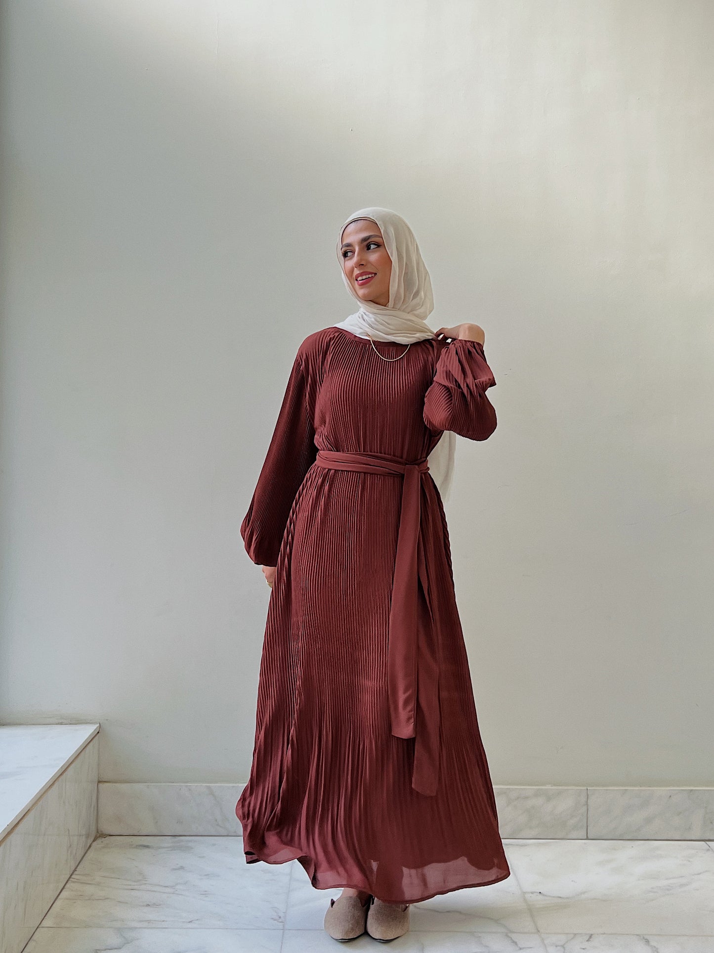 Dreamy Swirl Dress In Brick Red