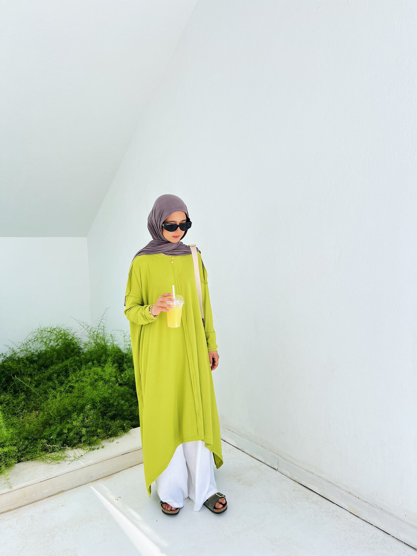 Flowy Ribbed Top In Apple Green