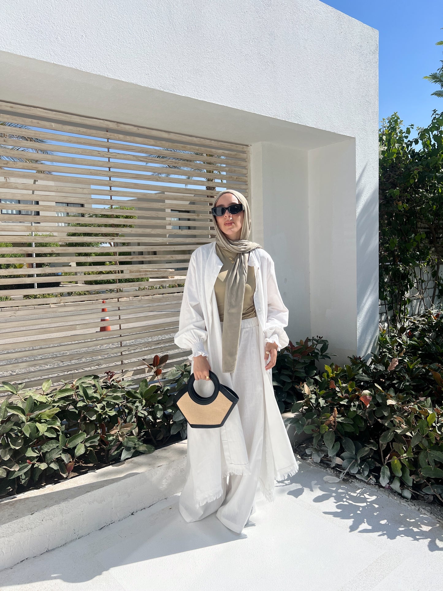 Asymmetric Linen Set In White