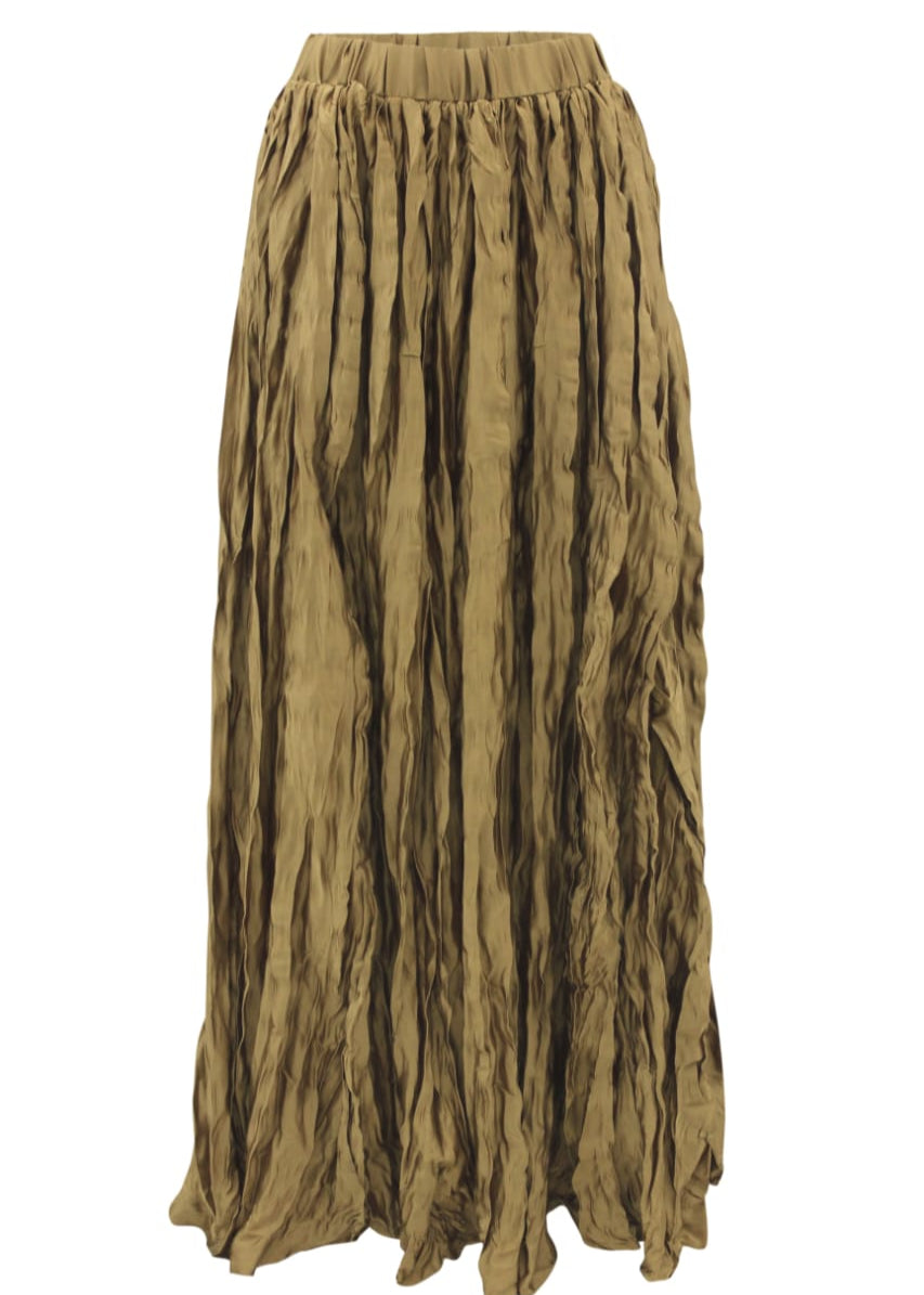 Crinckled satin Skirt in Khaki