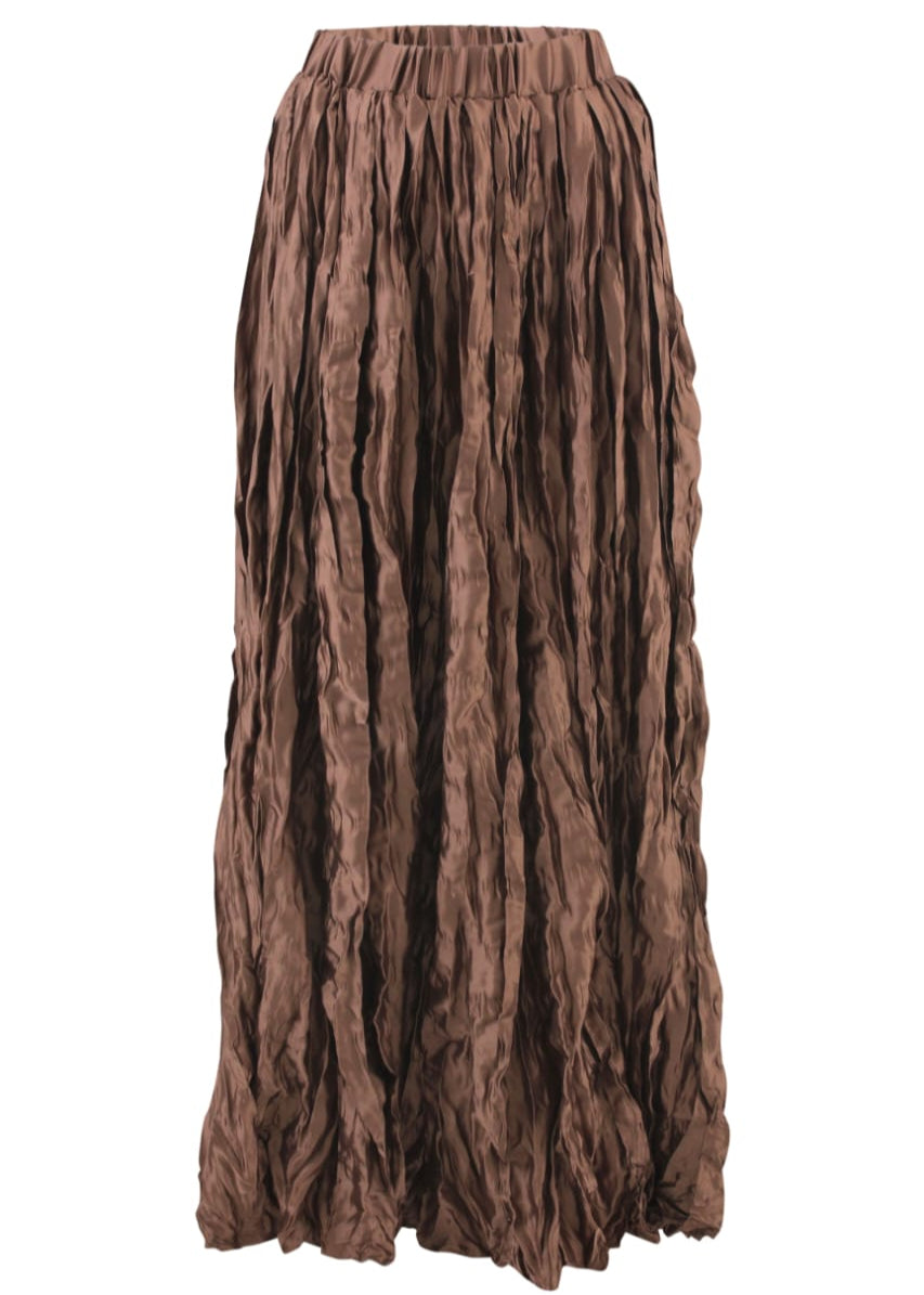 Crinckled satin Skirt In Chocolate Brown