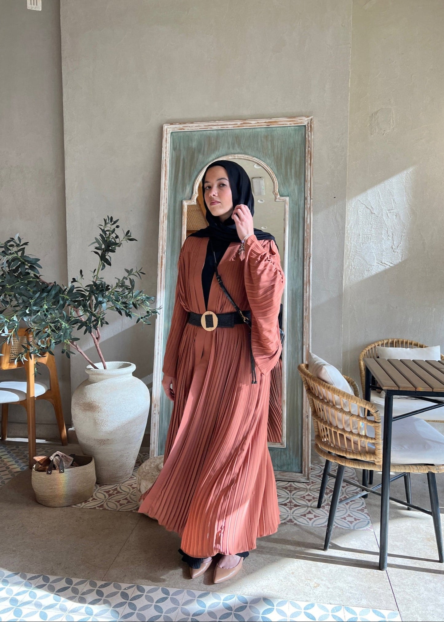 Pleated Kaftan In Rust Orange