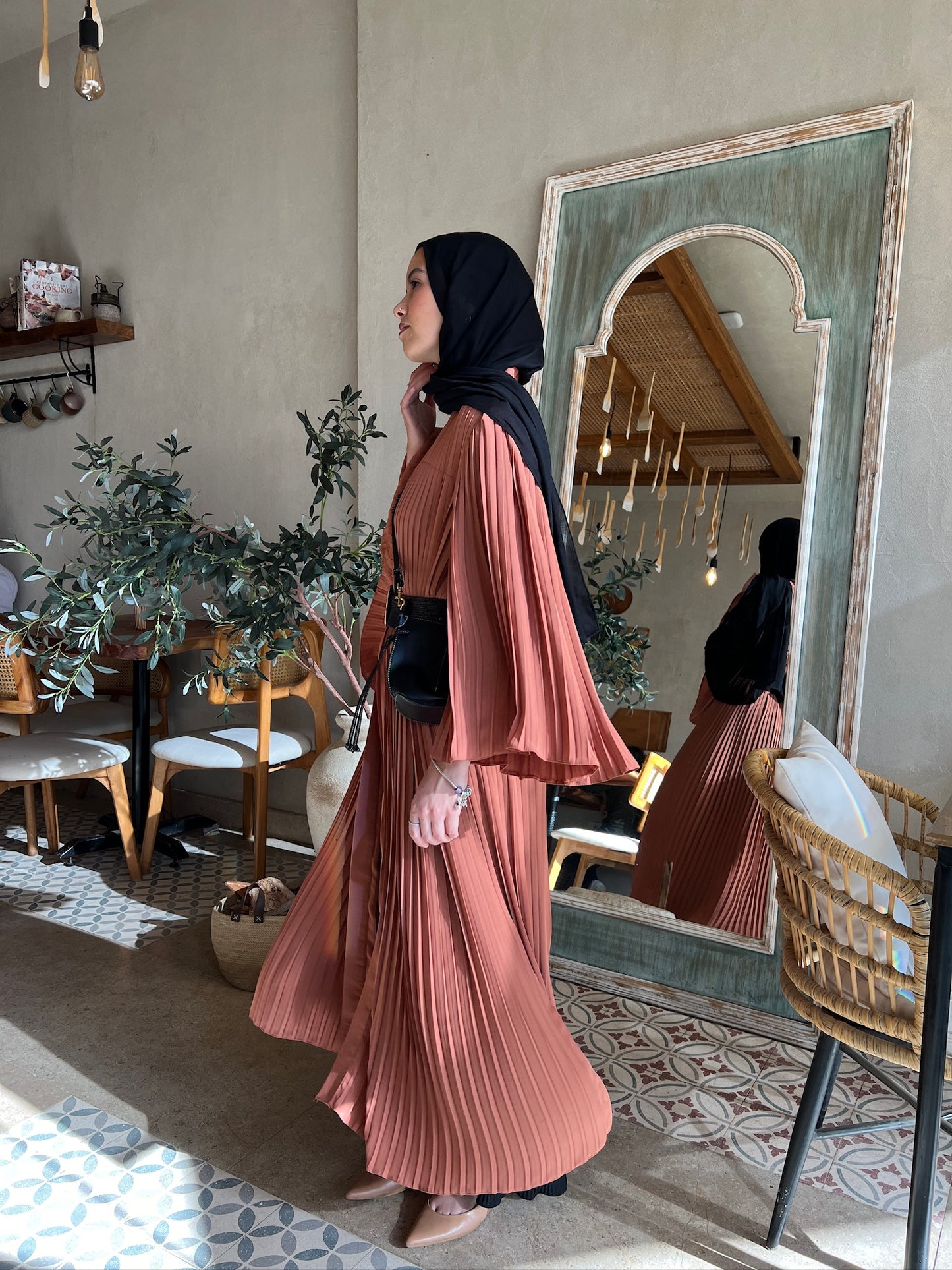 Pleated Kaftan In Rust Orange