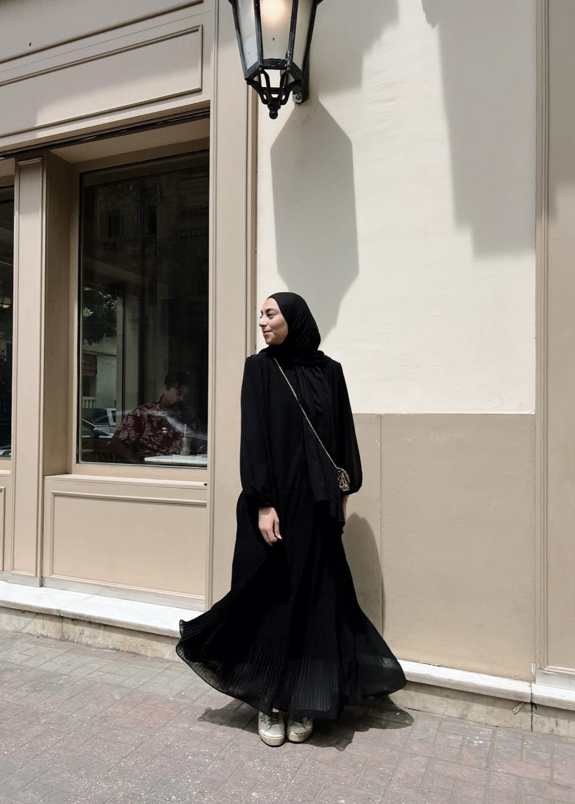 Tie-detail Pleated Dress in Black