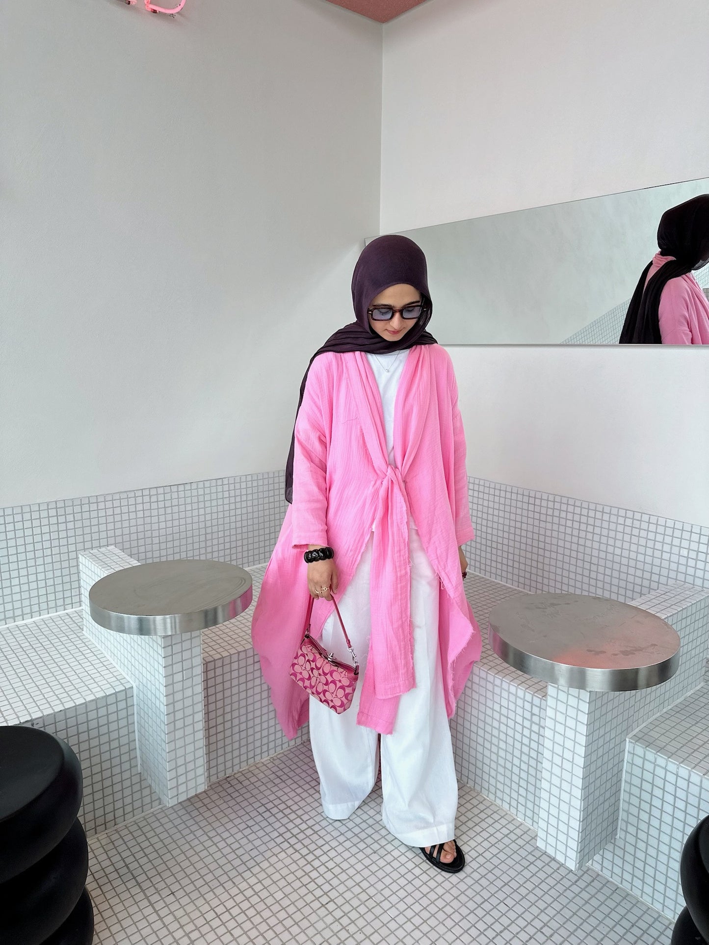 The Breezy Flow Muslin Cardigan in Bubbly Pink