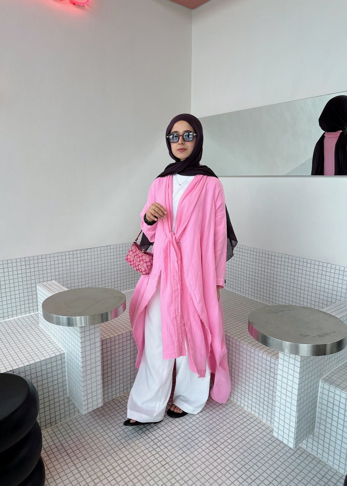 The Breezy Flow Muslin Cardigan in Bubbly Pink