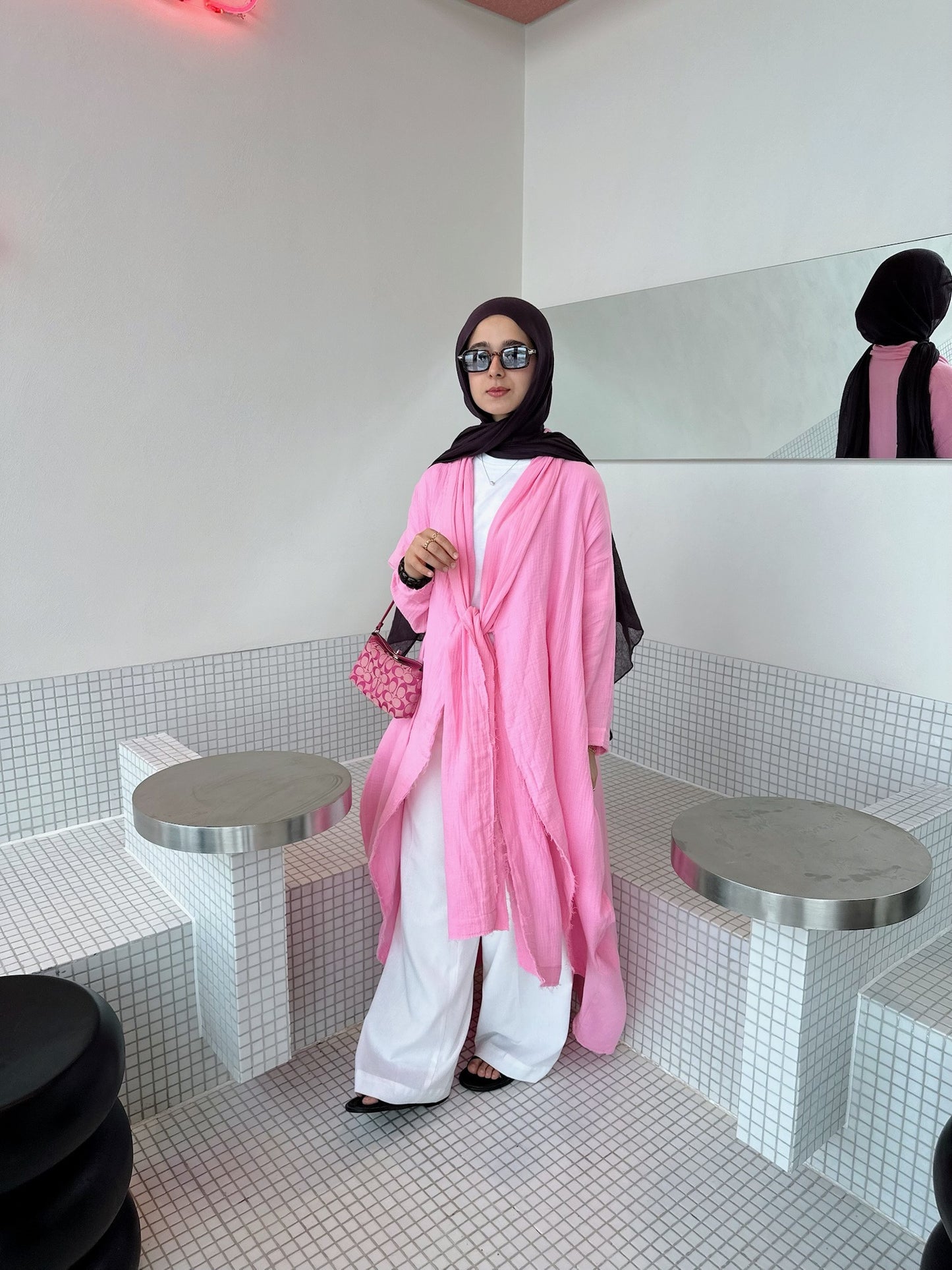 The Breezy Flow Muslin Cardigan in Bubbly Pink