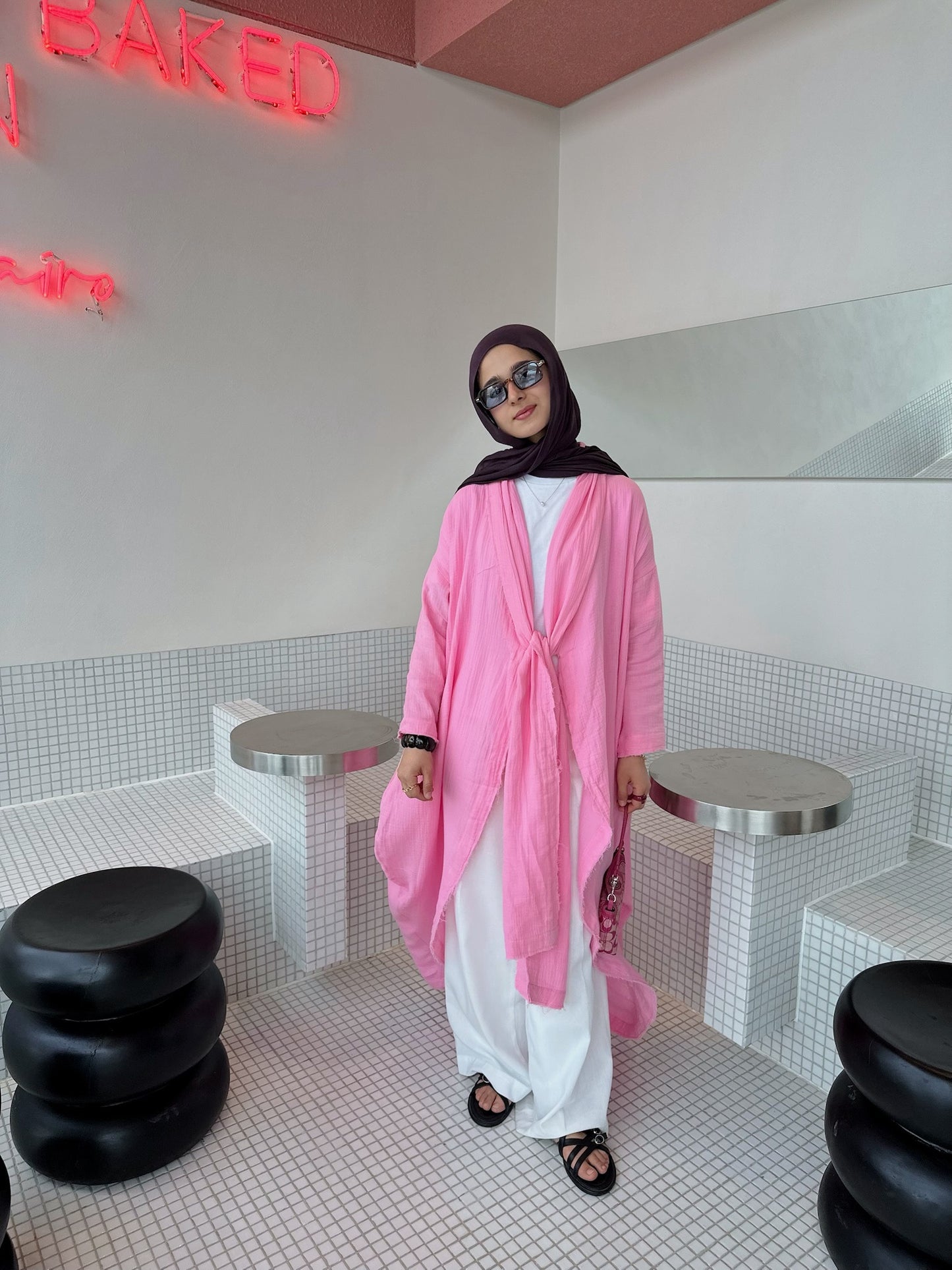 The Breezy Flow Muslin Cardigan in Bubbly Pink