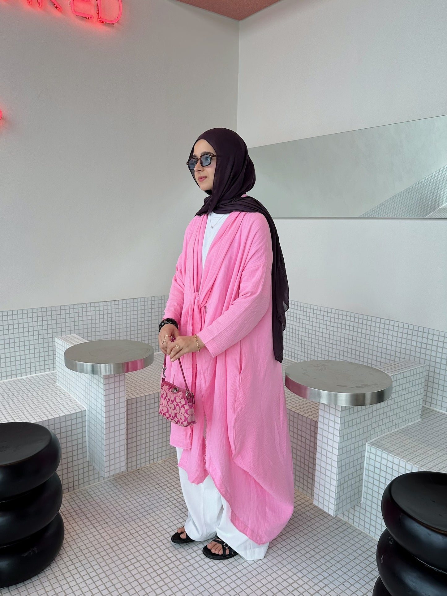 The Breezy Flow Muslin Cardigan in Bubbly Pink