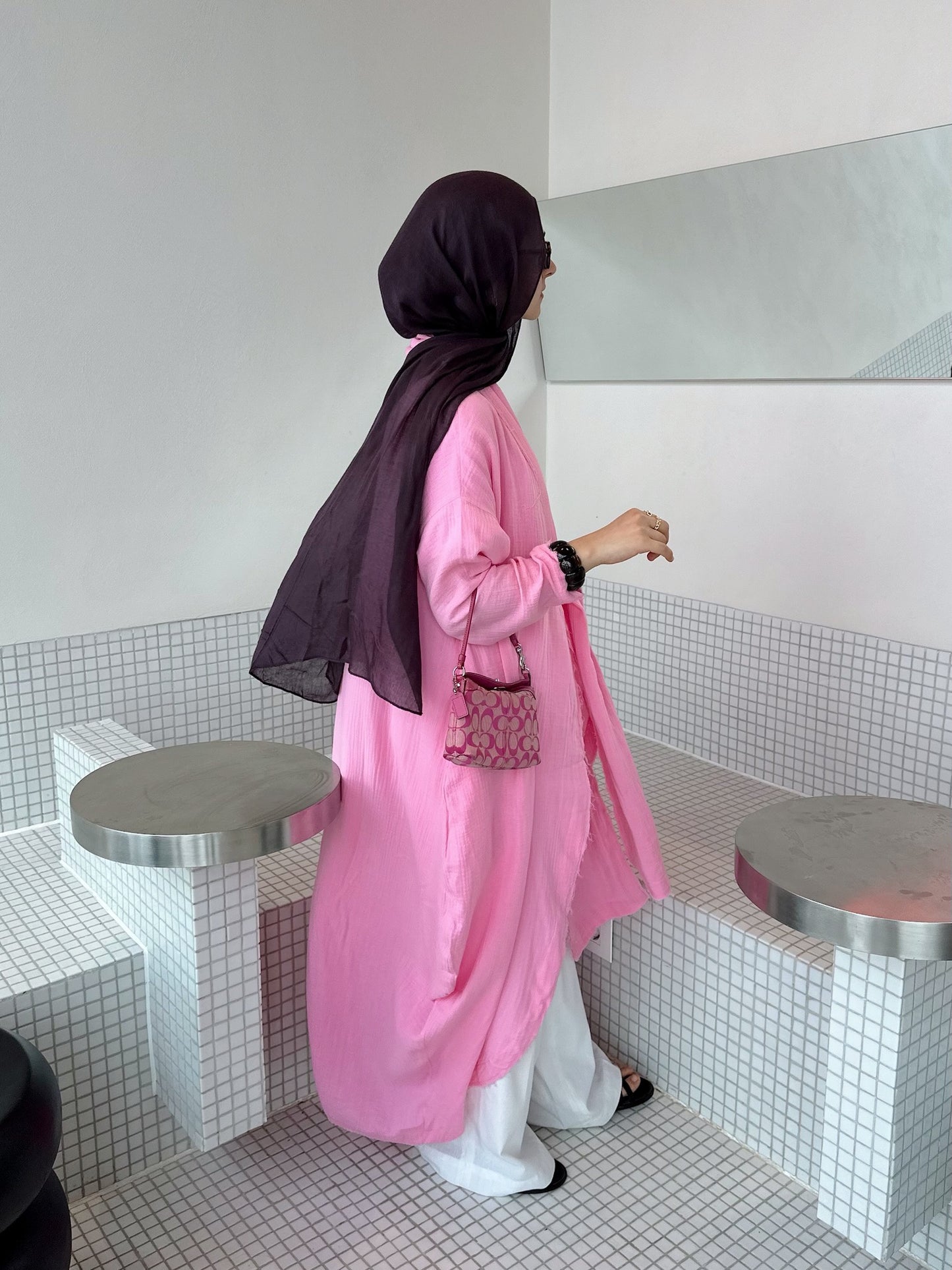 The Breezy Flow Muslin Cardigan in Bubbly Pink