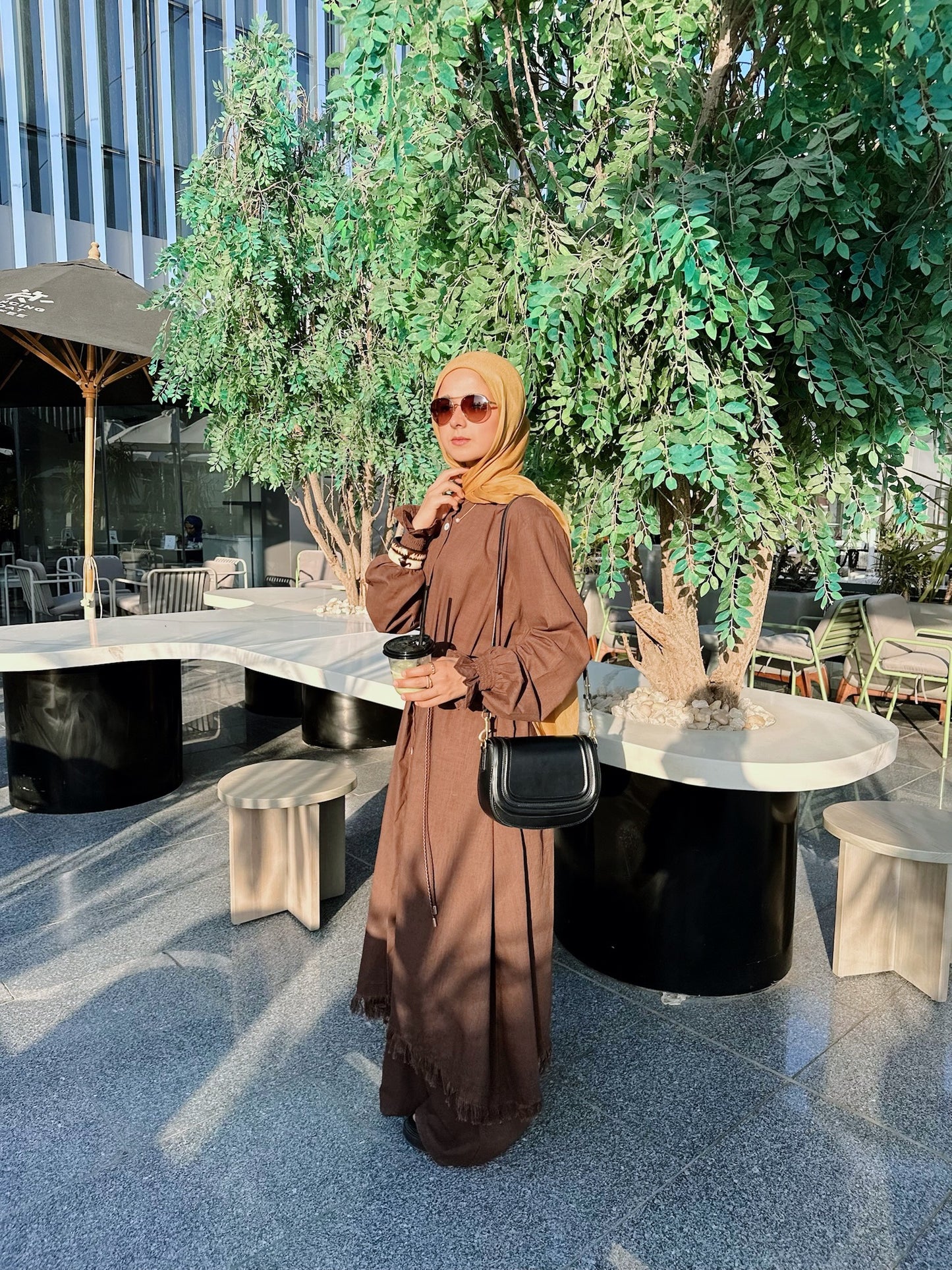 Asymmetric Linen Set In Brown